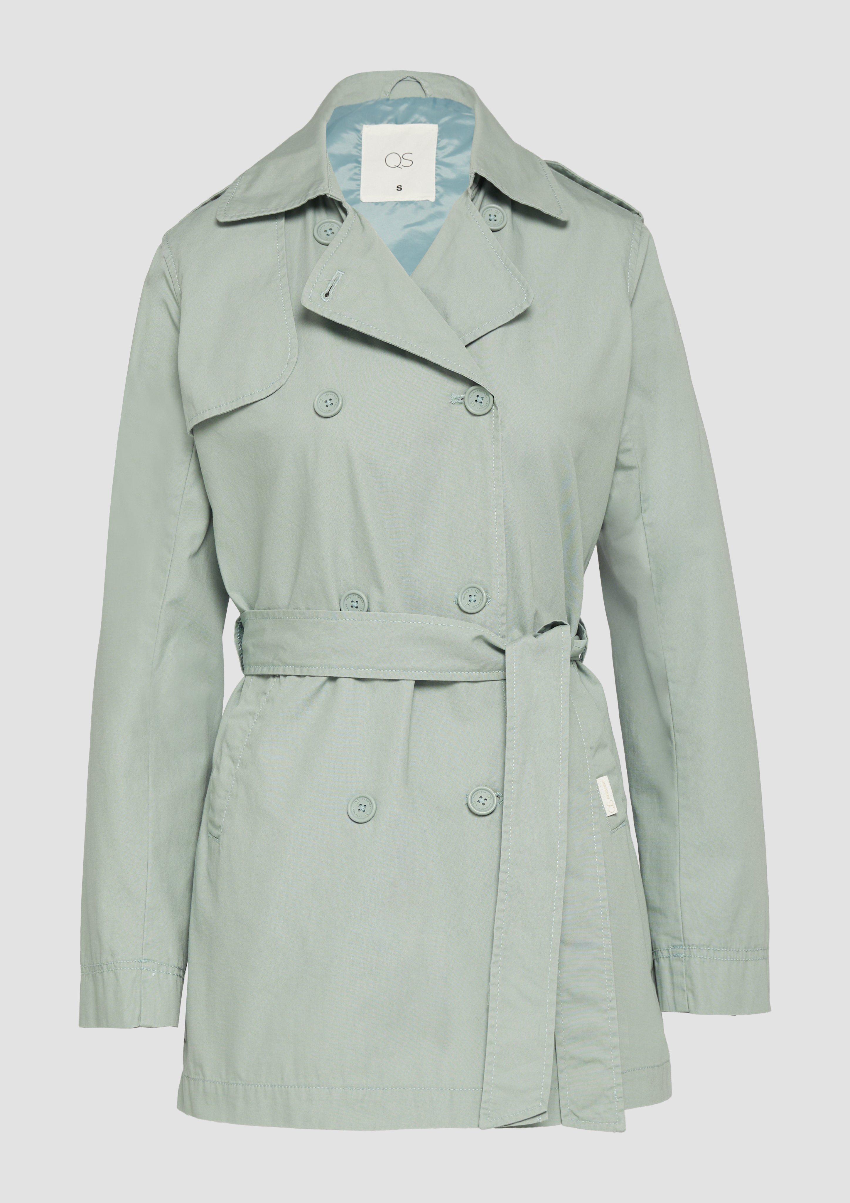 QS - Kurzer Trenchcoat aus Baumwolle mit Gürtel, Damen, grün