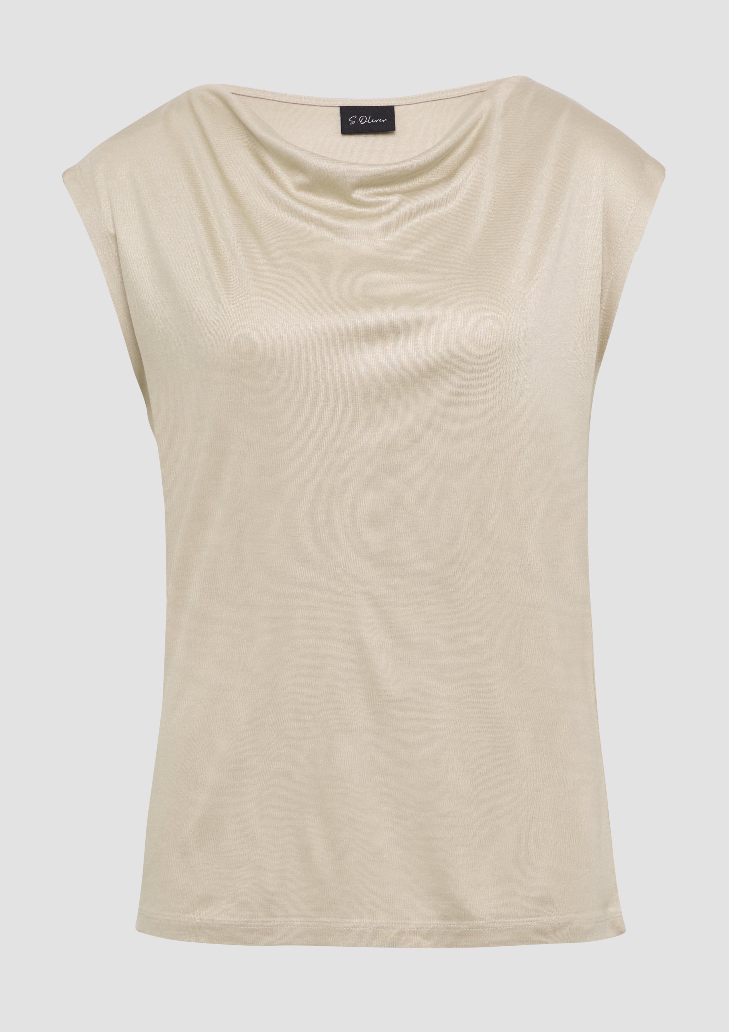 s.Oliver - Shirt aus Viskose mit Wasserfall-Ausschnitt, Damen, Beige