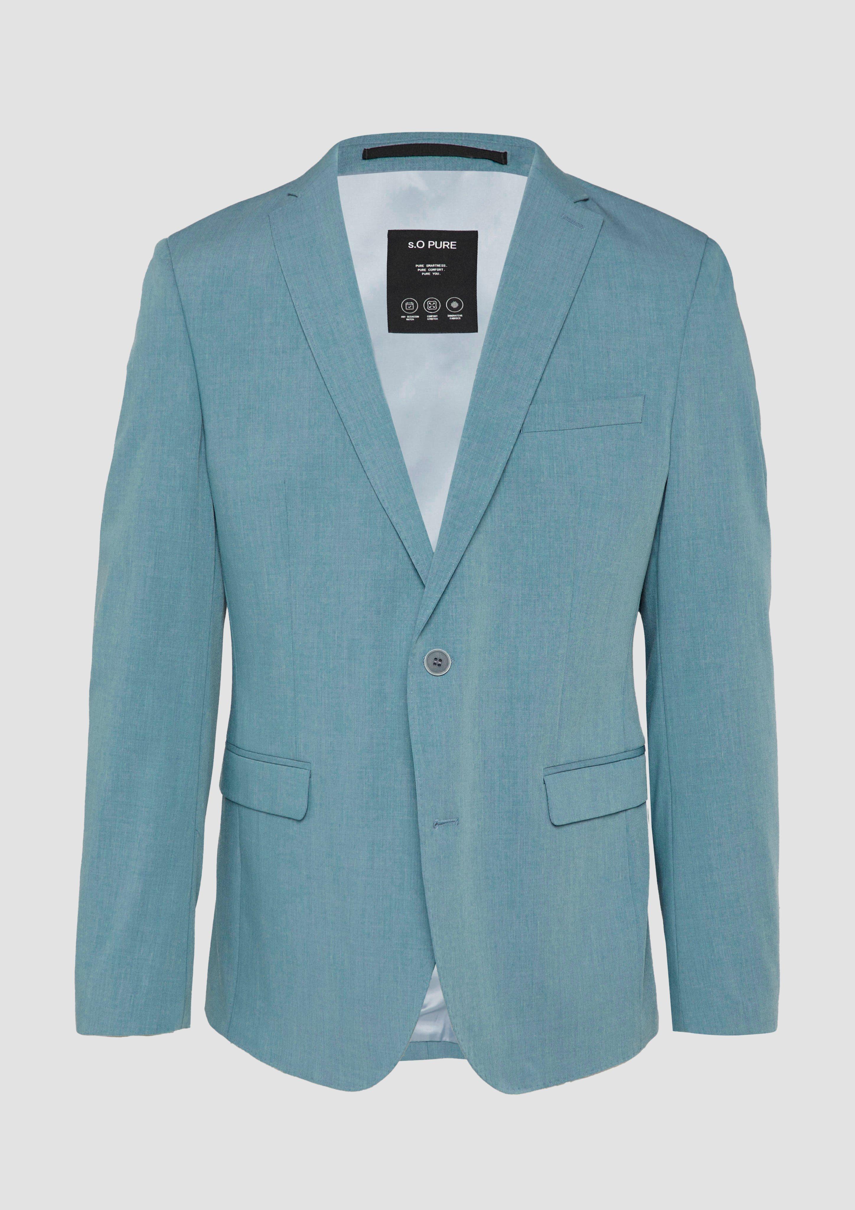 s.Oliver - s.O PURE: Meliertes Sakko aus Stretch-Twill im Slim Fit, Herren, Blau