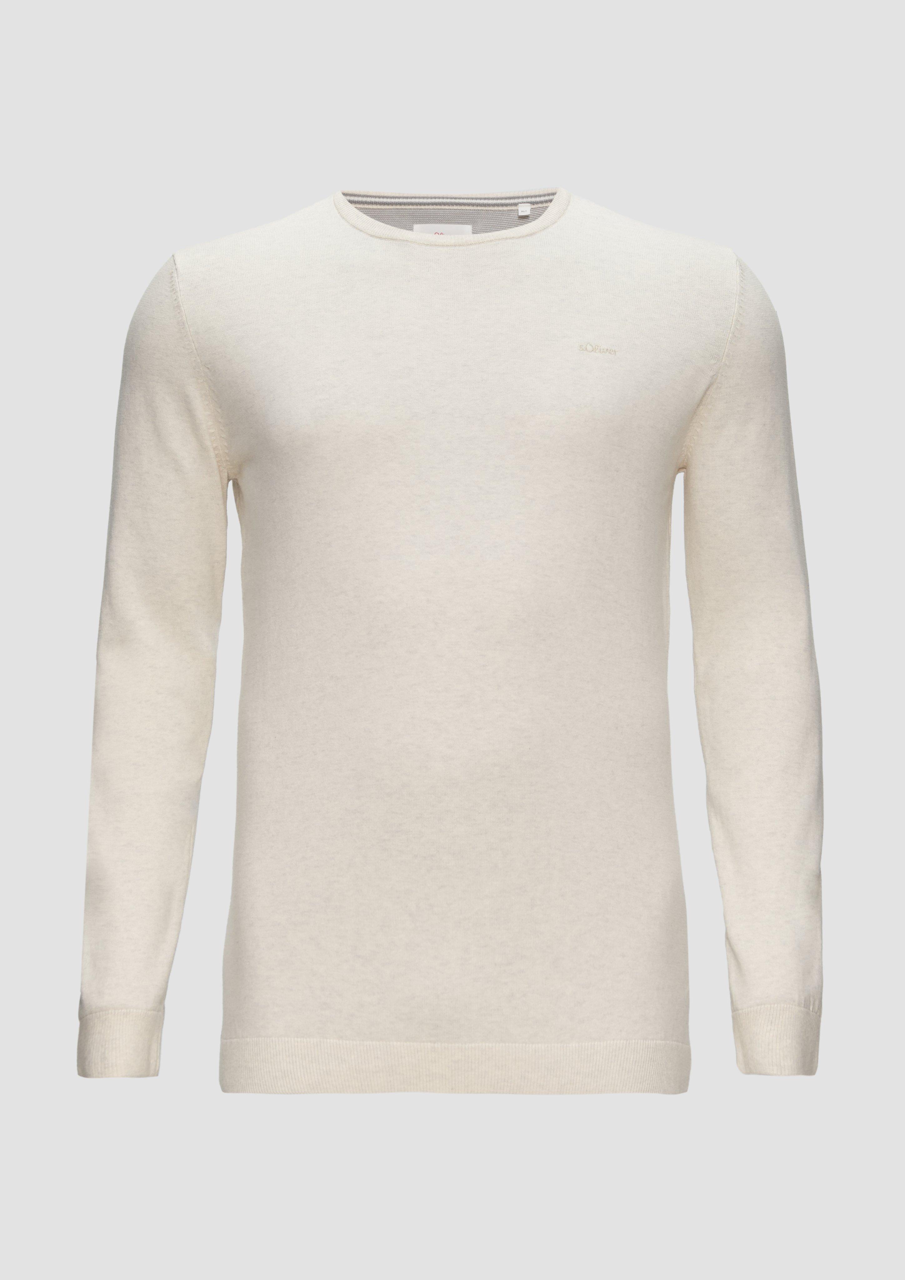 s.Oliver - Strickpullover mit Logo-Stickerei, Herren, creme