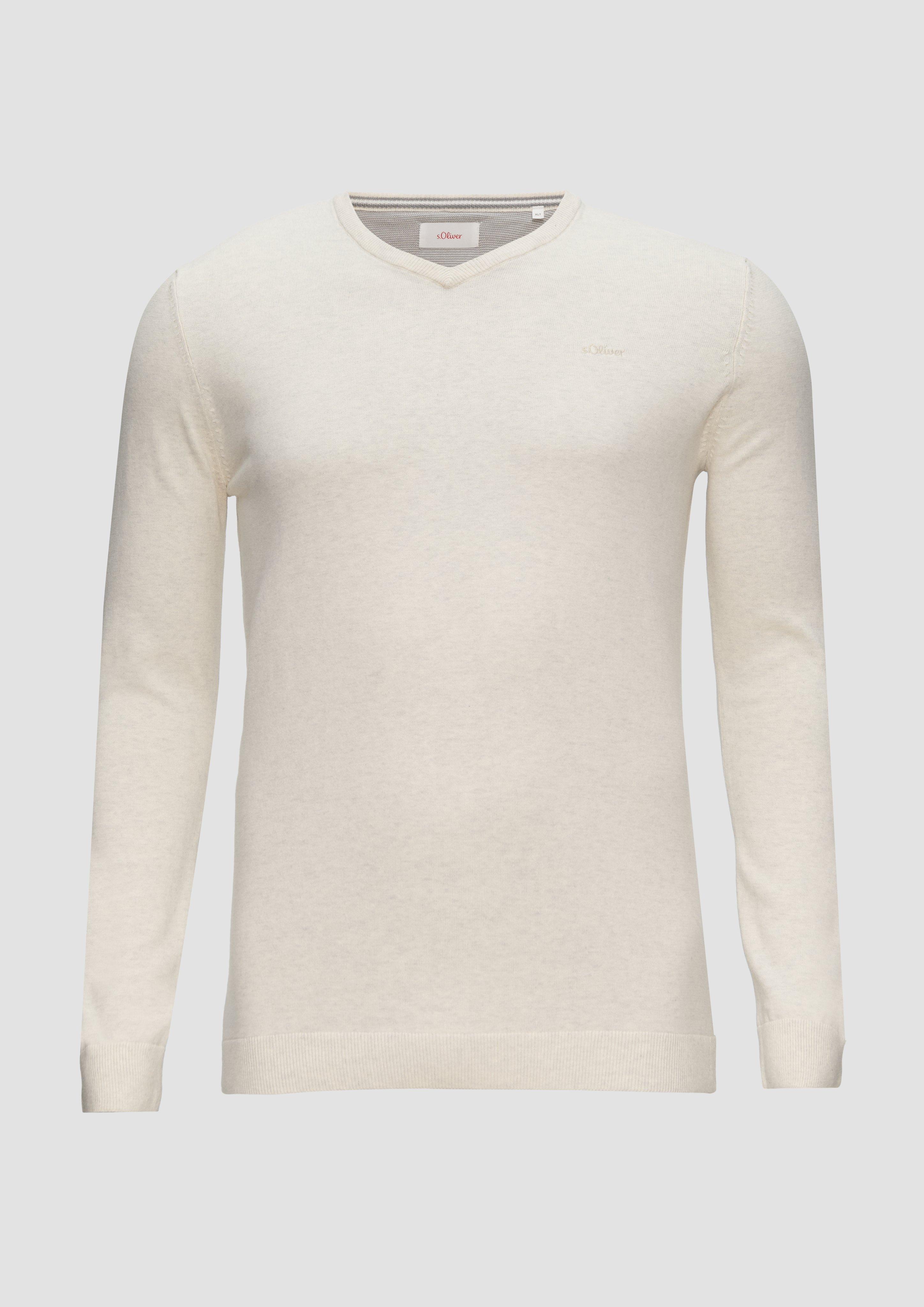 s.Oliver - Strickpullover mit Logo-Stickerei, Herren, creme