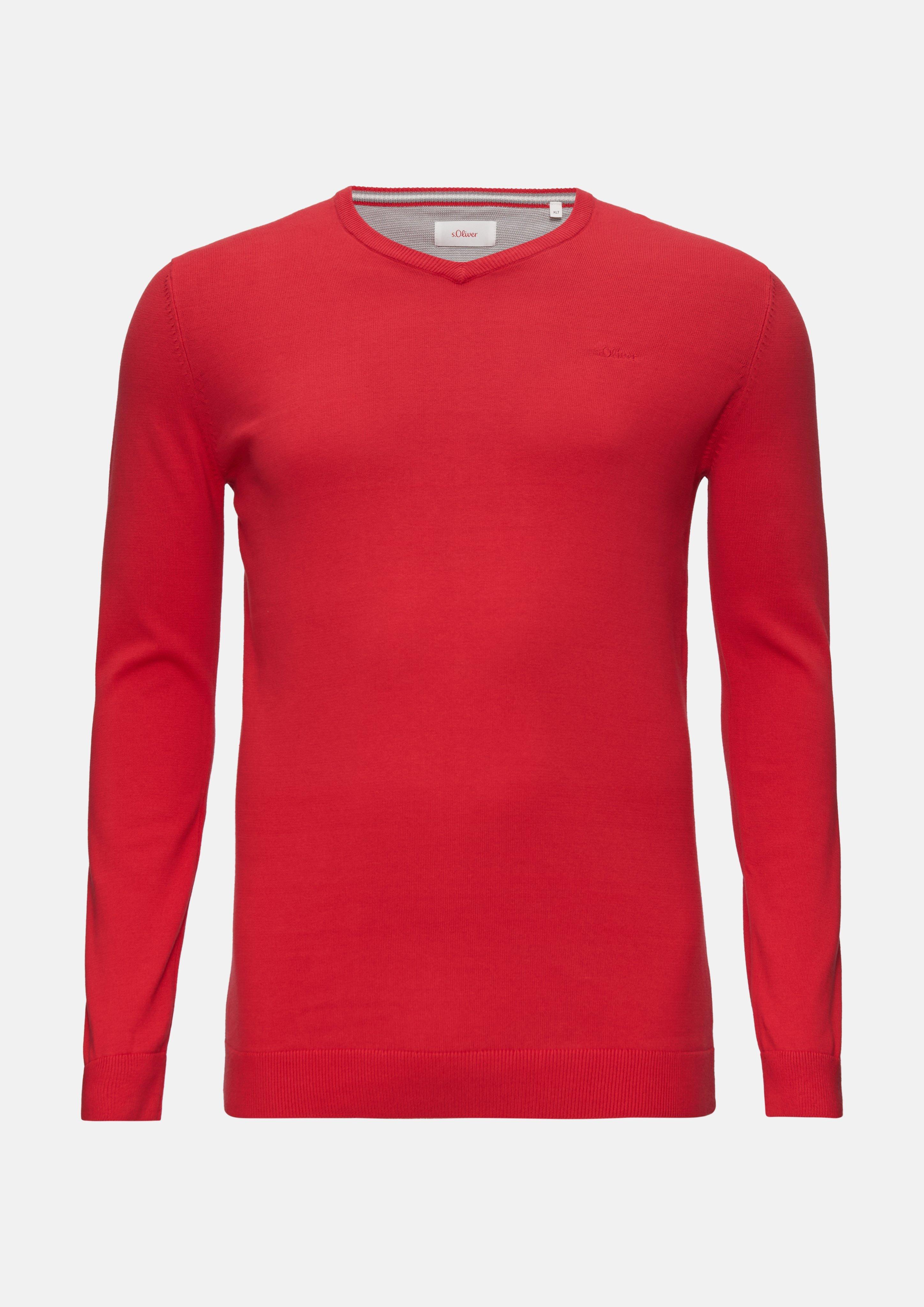 s.Oliver - Strickpullover mit Logo-Stickerei, Herren, rot