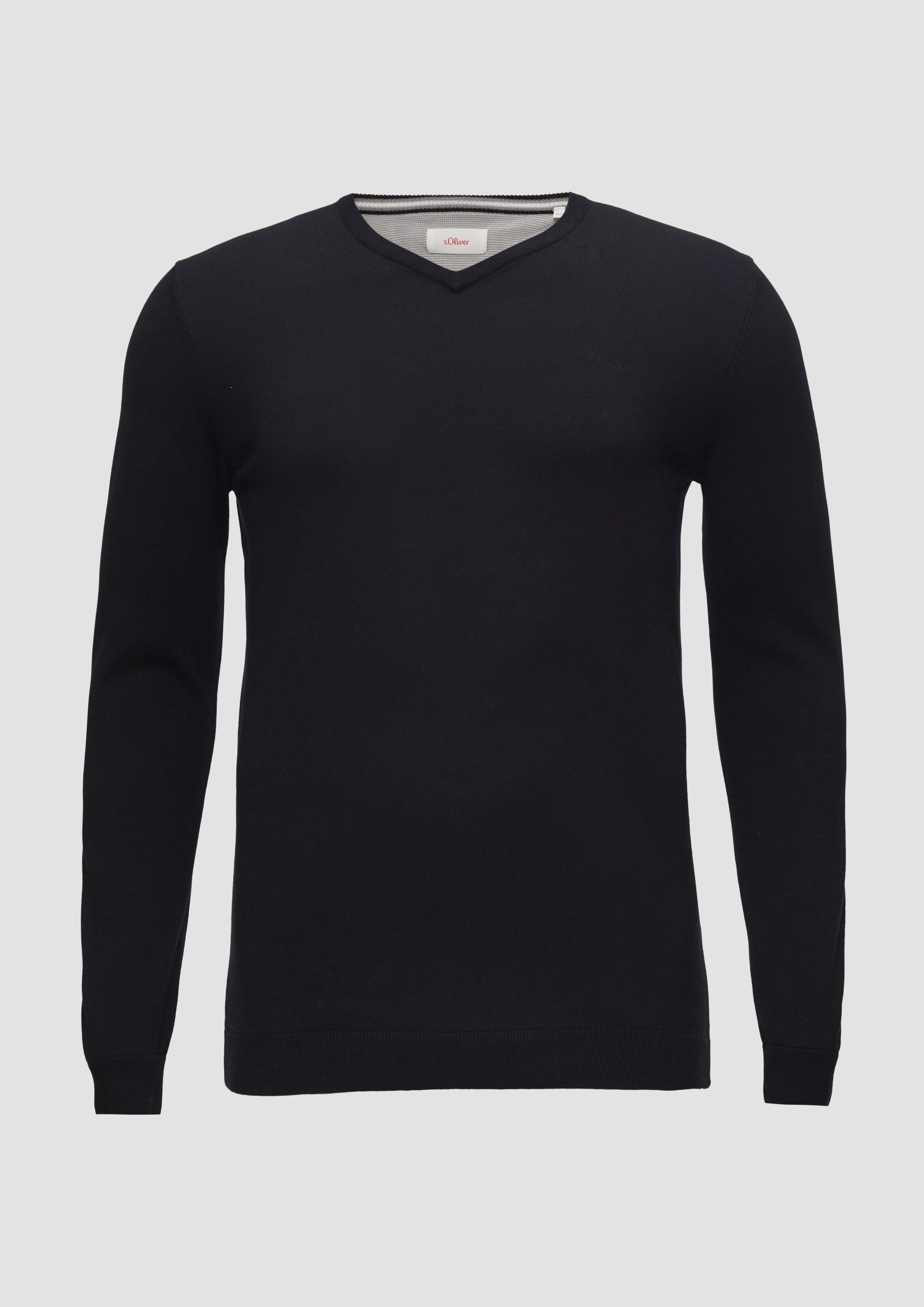 s.Oliver - Strickpullover mit Logo-Stickerei, Herren, schwarz