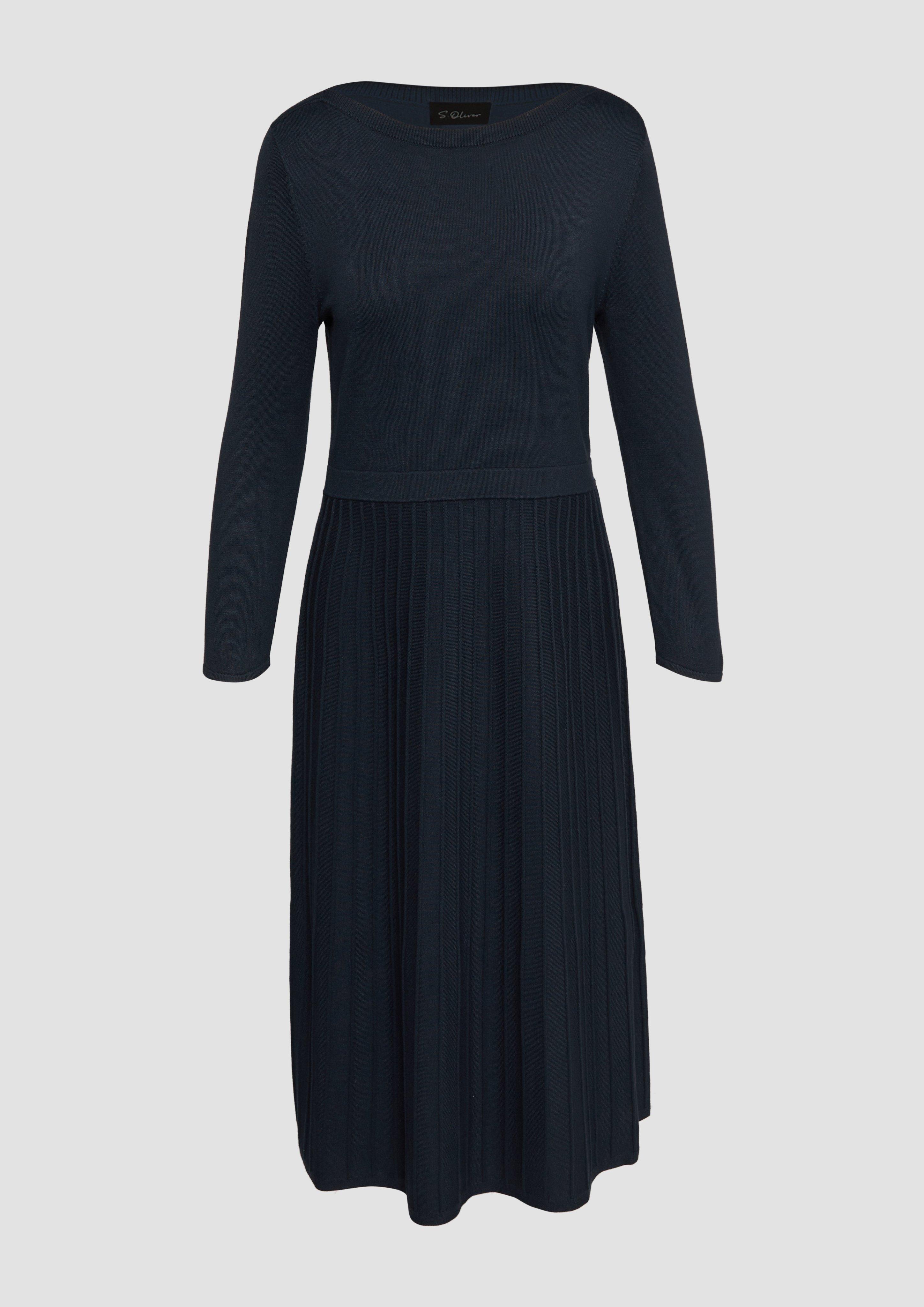 s.Oliver - Tailliertes Strickkleid mit plissiertem Rock, Damen, blau