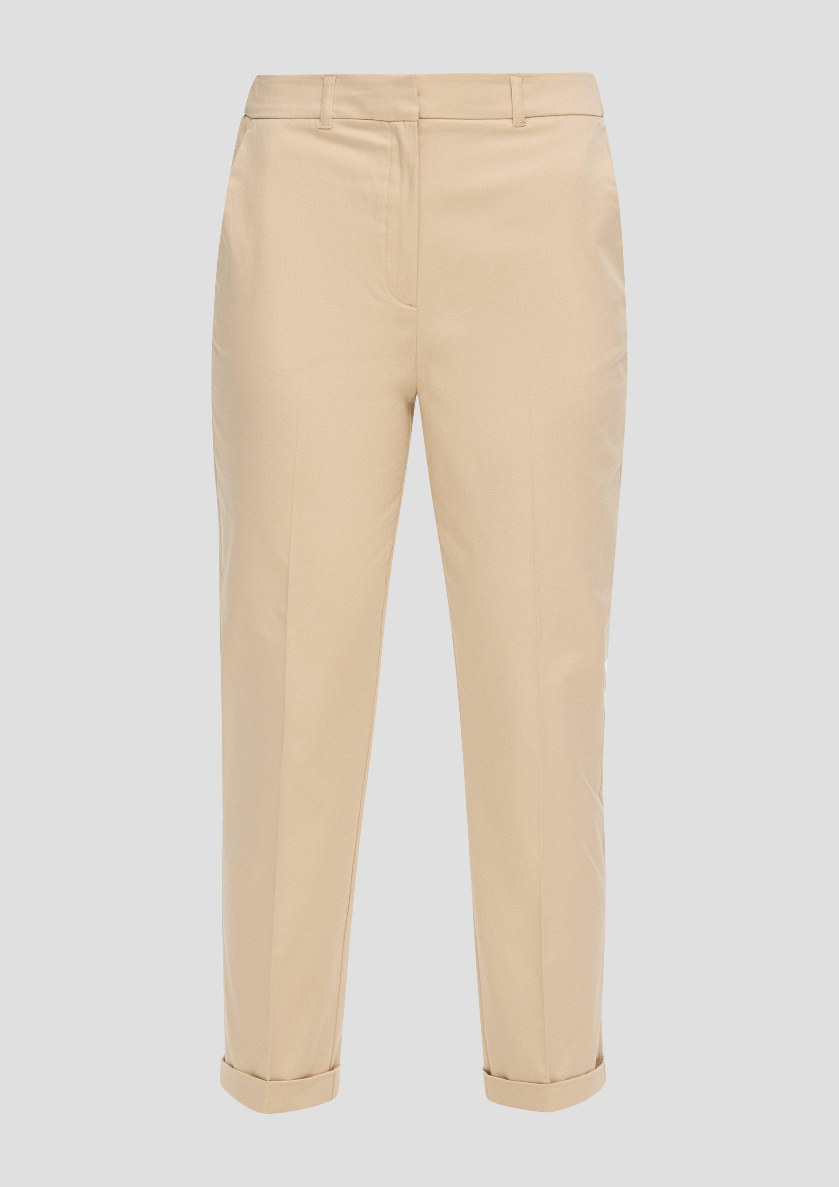 s.Oliver - Tapered-Leg-Hose aus Baumwollmix mit Bundfalte, Damen, Beige