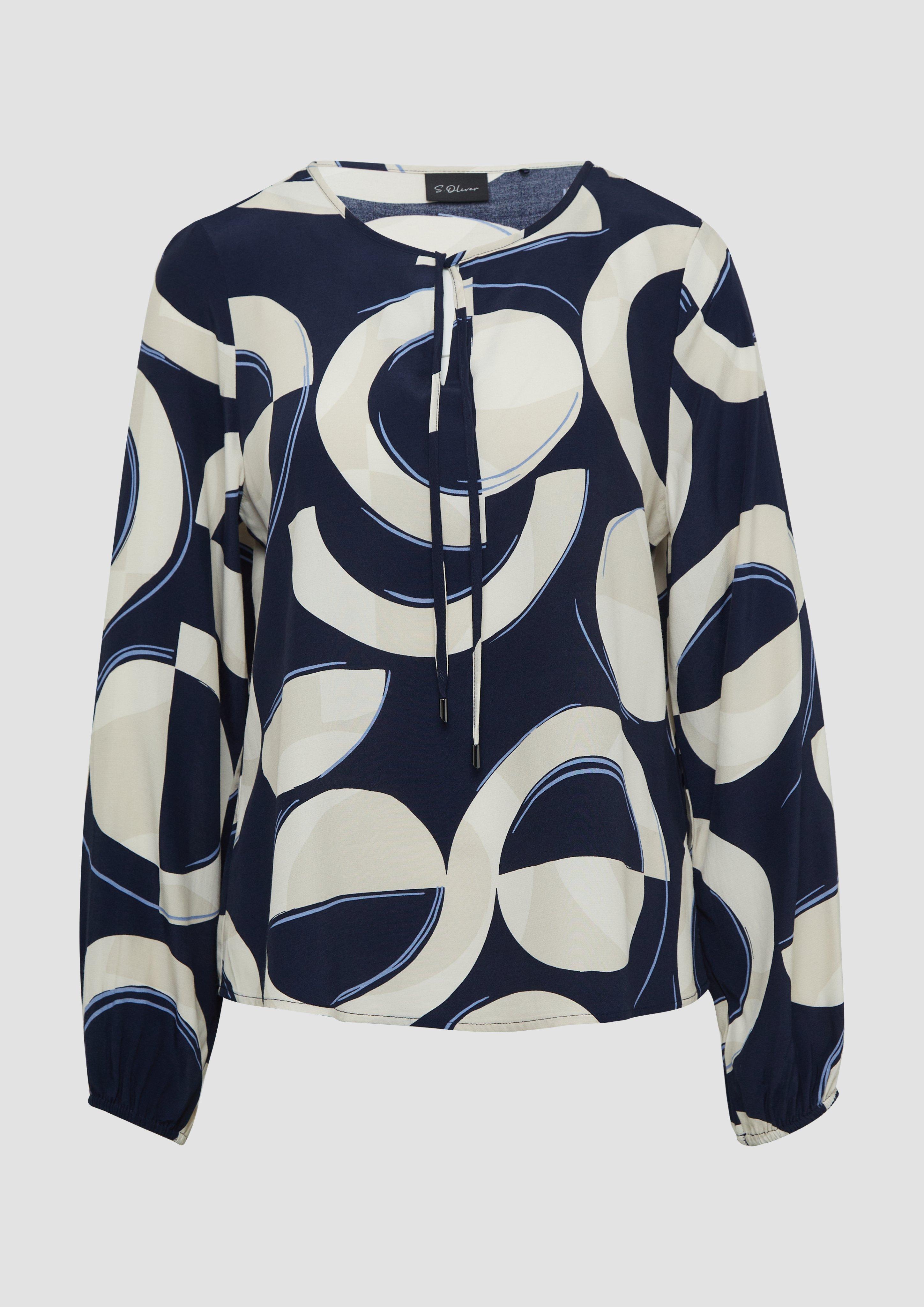 s.Oliver - Gemusterte Viskosebluse mit Bindeband, Damen, blau|mehrfarbig