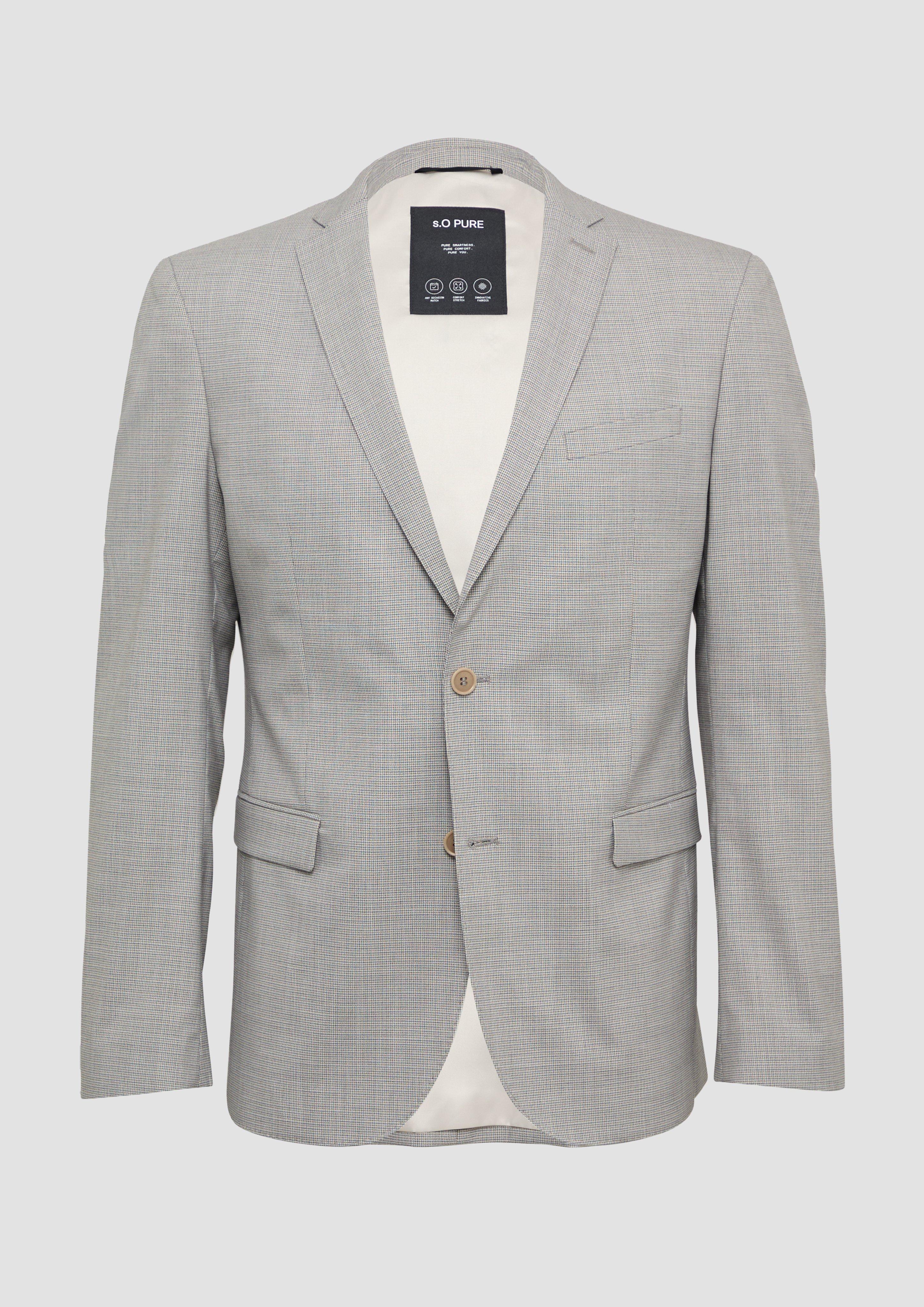 s.Oliver - s.O PURE: Anzugsakko aus kariertem Stretch-Gewebe, Herren, grau