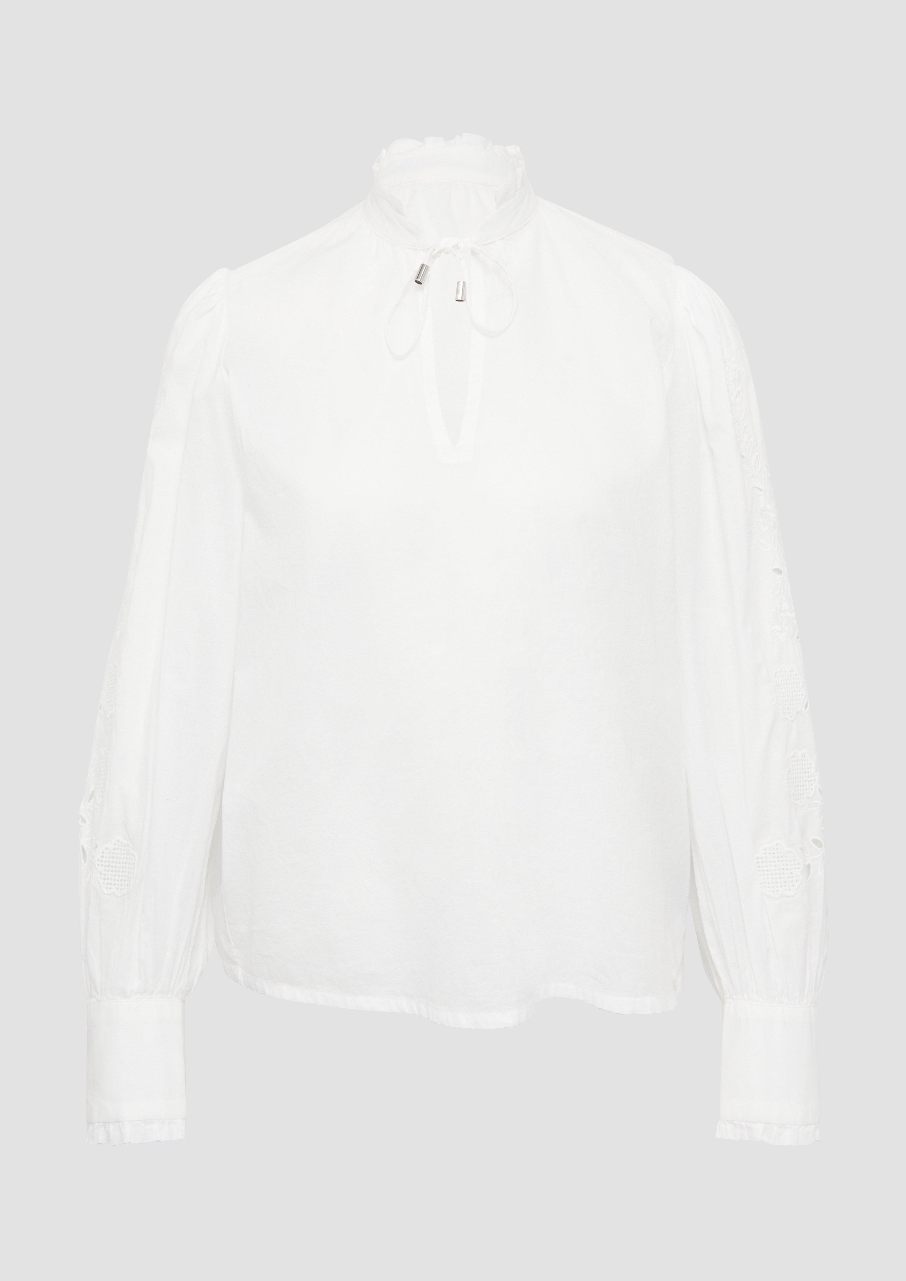 QS - Leichte Baumwollbluse mit Stickerei am Ärmel, Damen, weiß