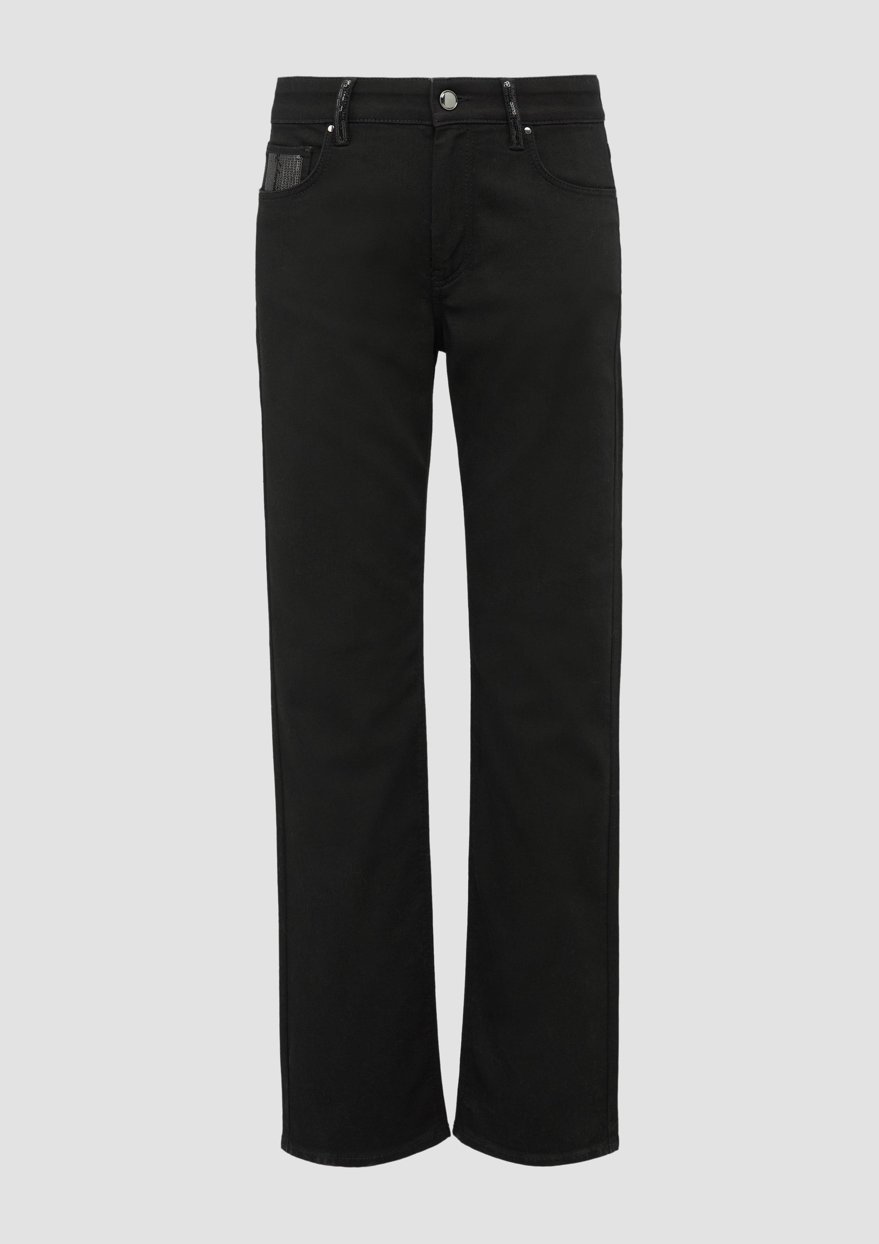 Thumbnail - s.Oliver - Jeans Karolin / Regular Fit/ High Rise / Straight Leg / Paillettendetails, Damen, schwarz