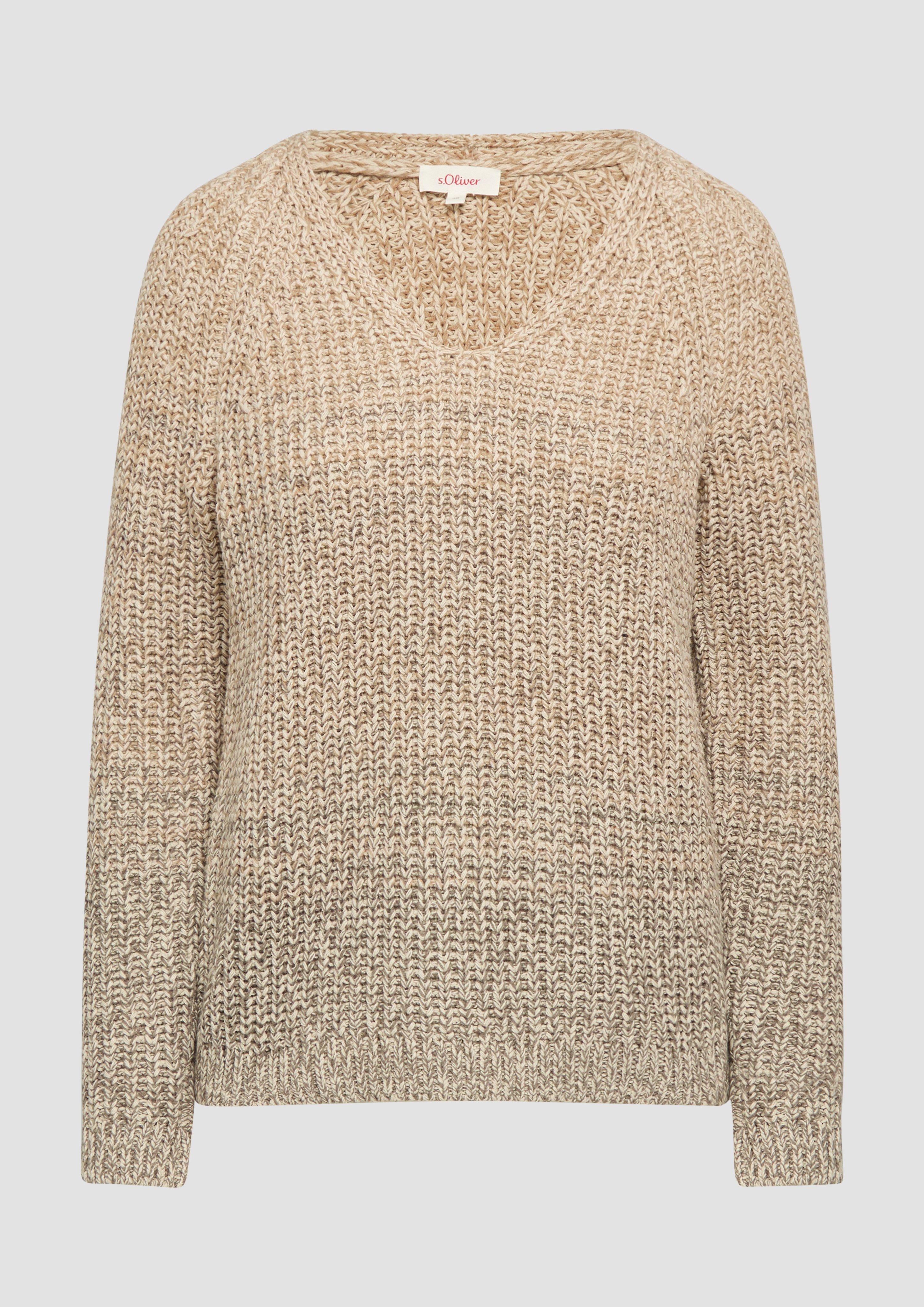 s.Oliver - Strickpullover mit V-Ausschnitt, Damen, Beige