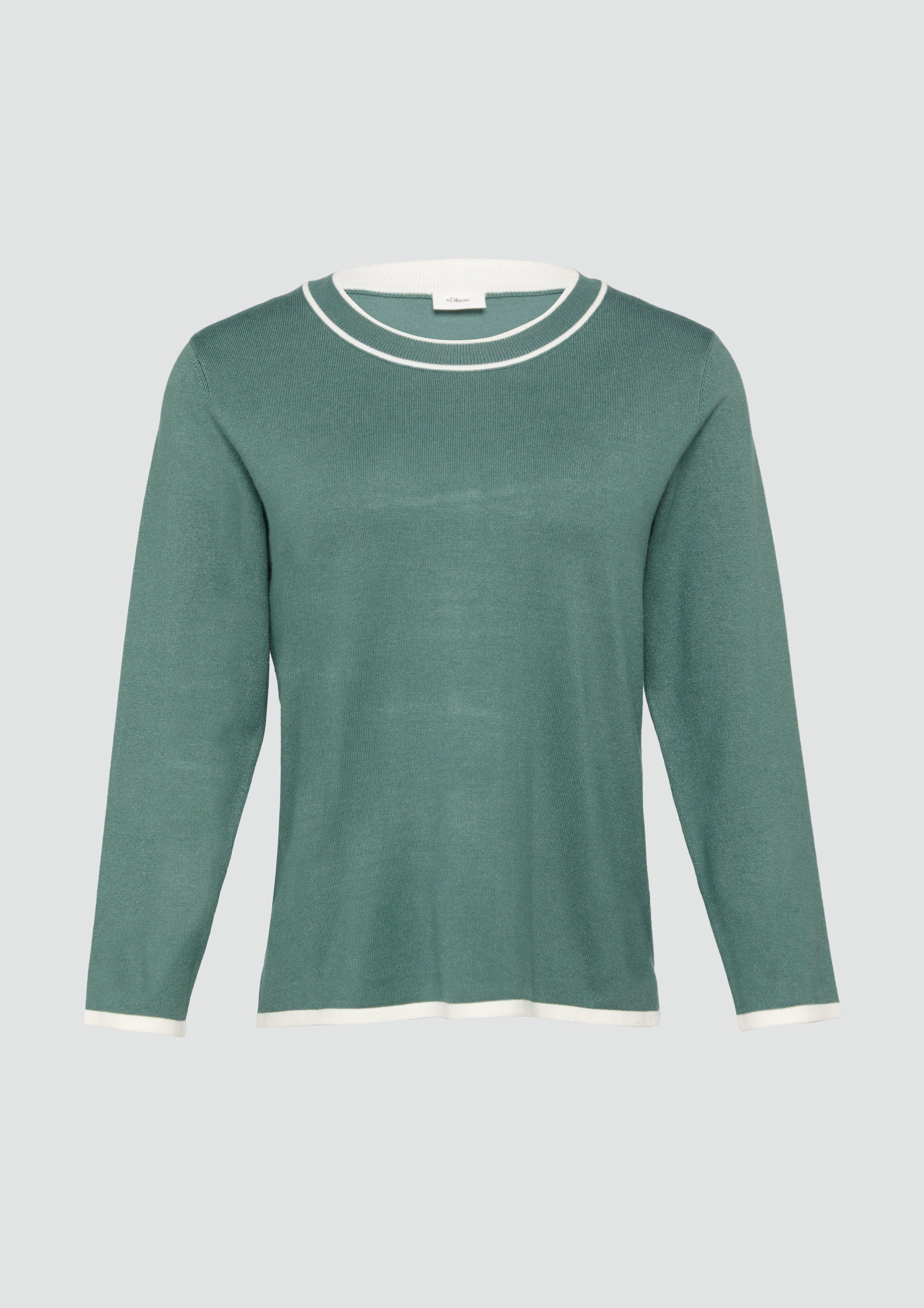 s.Oliver - Strickpullover mit verkürzten Ärmeln und Kontrast-Details, Damen, Blau