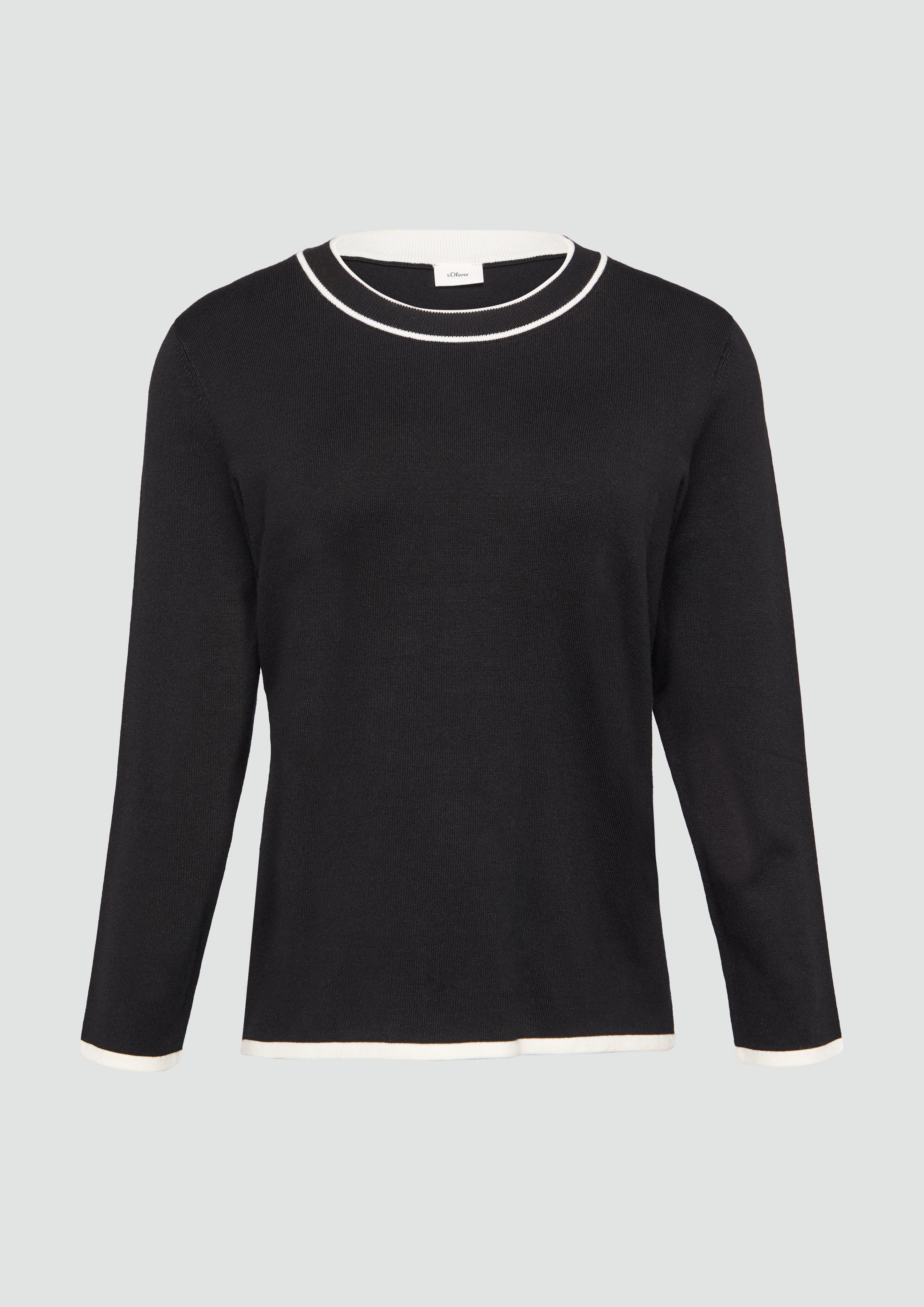 s.Oliver - Strickpullover mit verkürzten Ärmeln und Kontrast-Details, Damen, schwarz