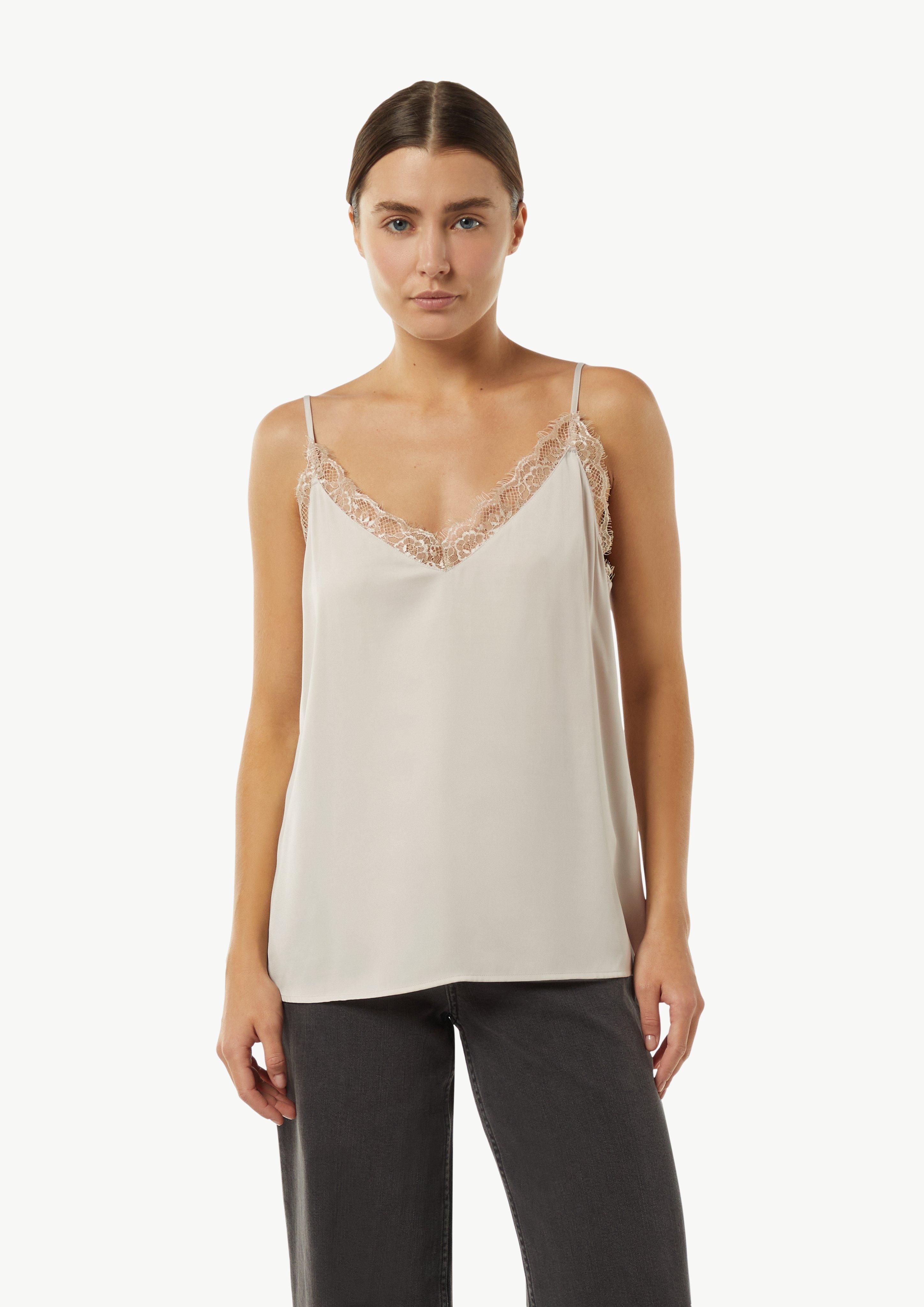 Satin top with lace details and adjustable straps - black Satin top with lace details and adjustable straps - black