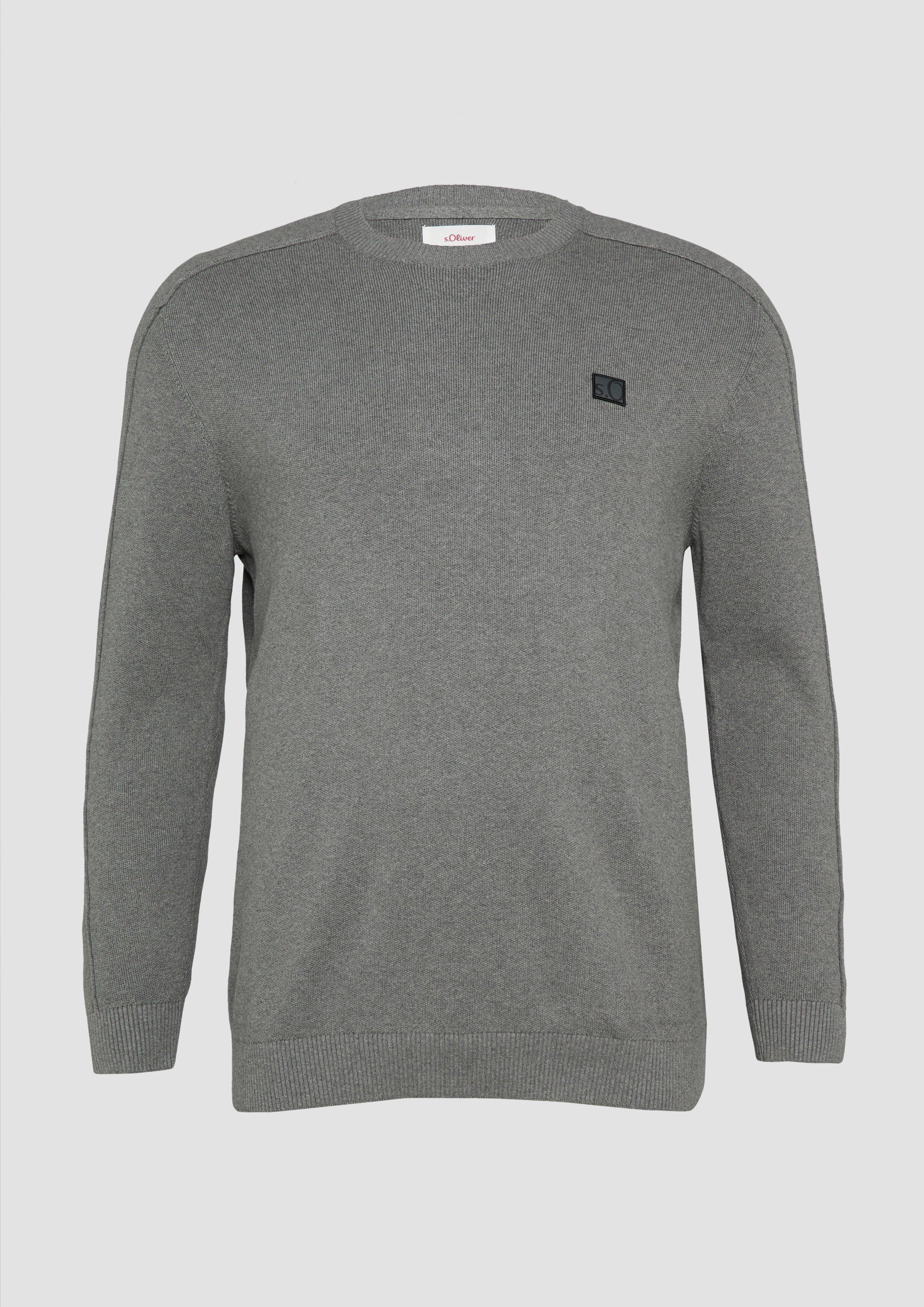 s.Oliver - Strickpullover mit Nahtdetails und Logo, Herren, grau