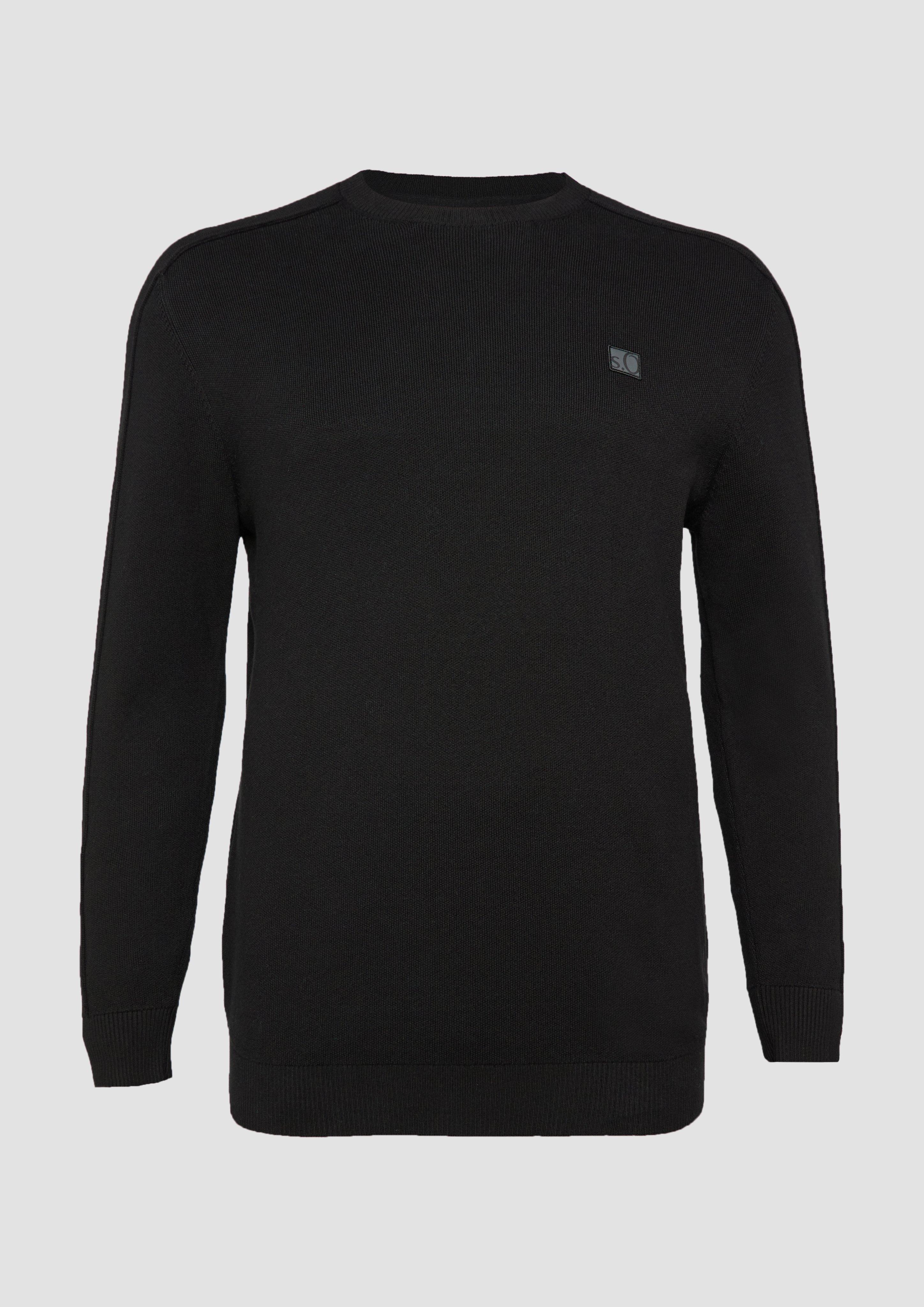 s.Oliver - Strickpullover mit Nahtdetails und Logo, Herren, schwarz