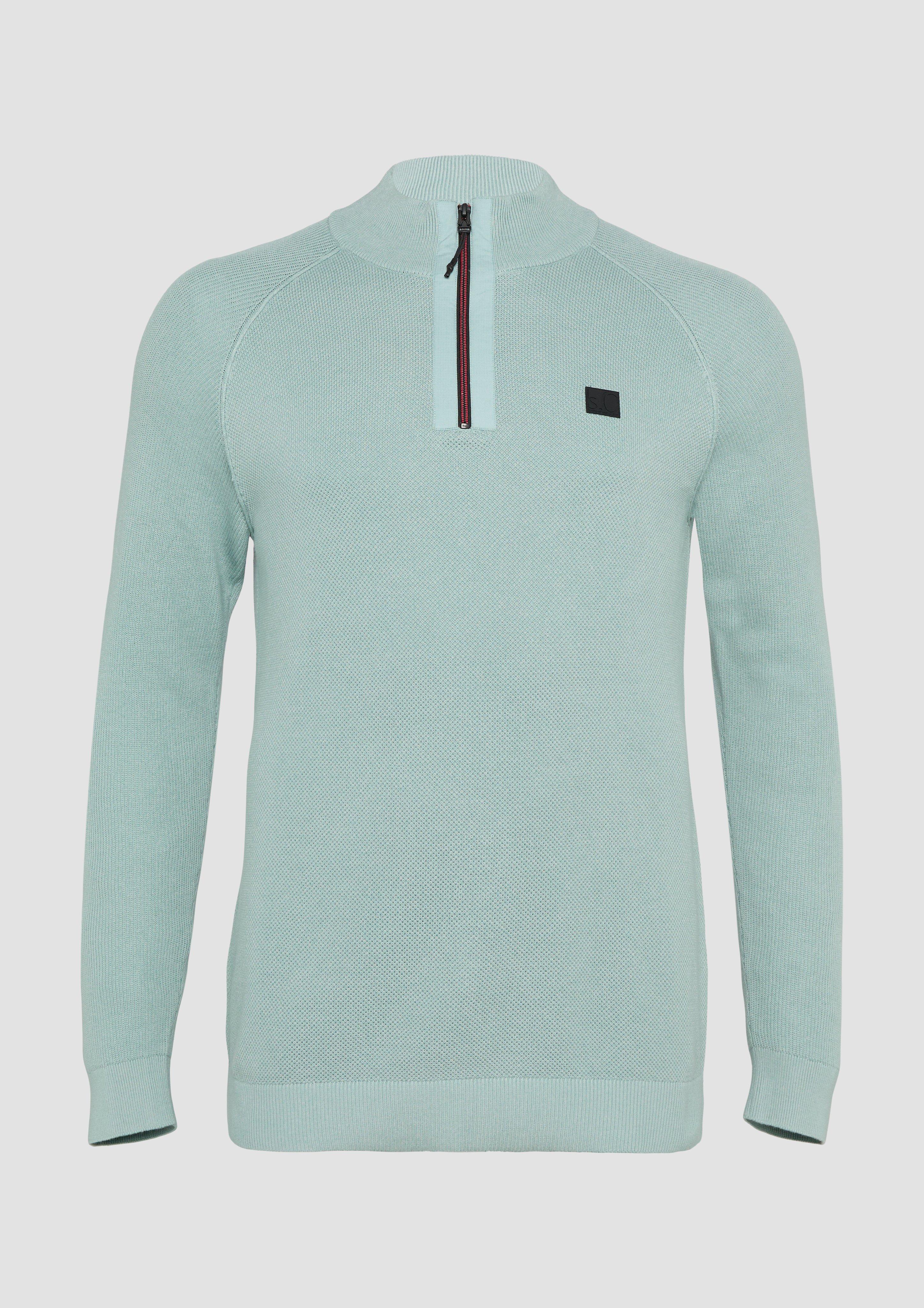 s.Oliver - Strickpullover mit Troyer-Kragen und Strukturmix, Herren, grün