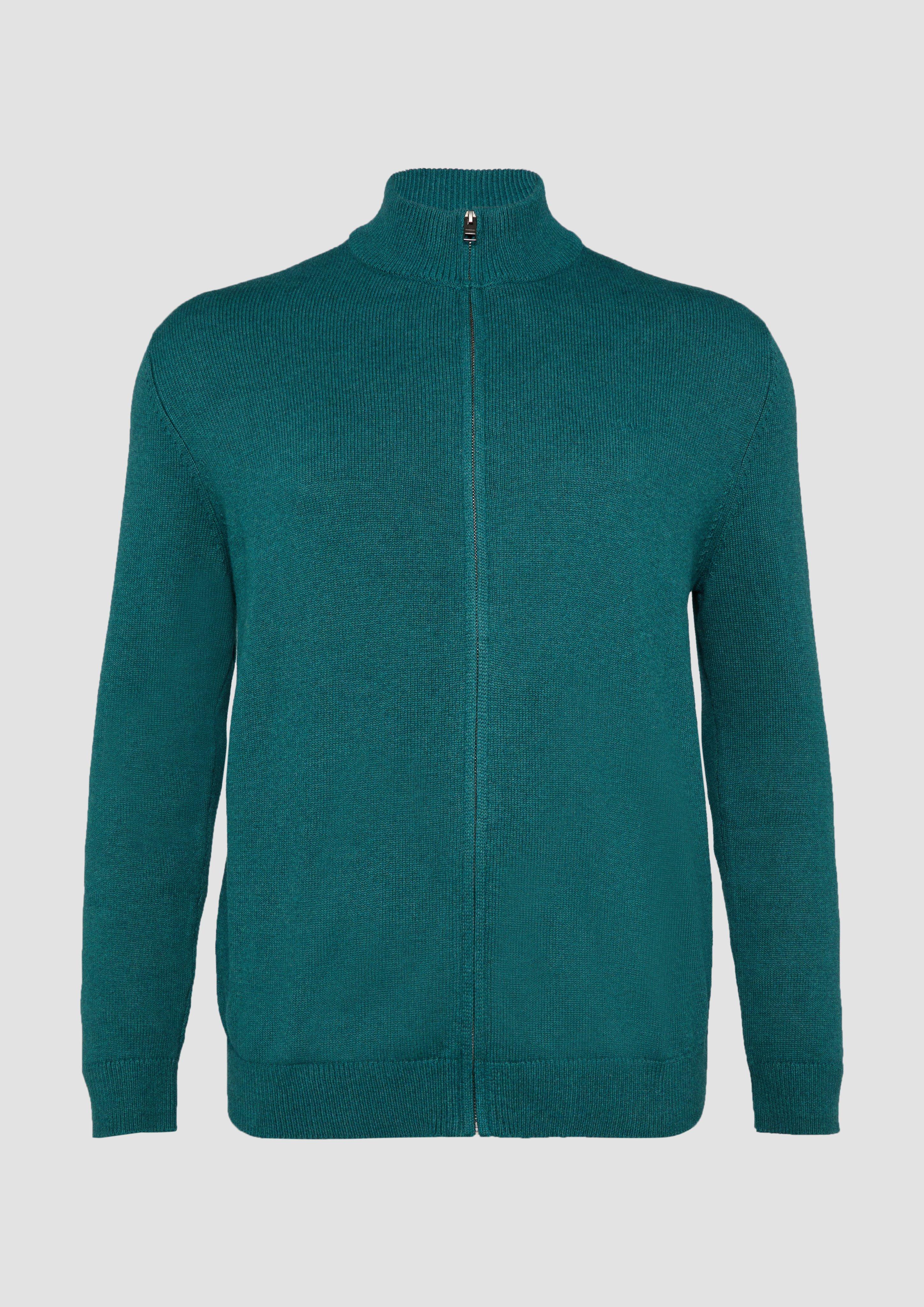s.Oliver - Strickjacke mit Stehkragen und Logo-Detail, Herren, Blau