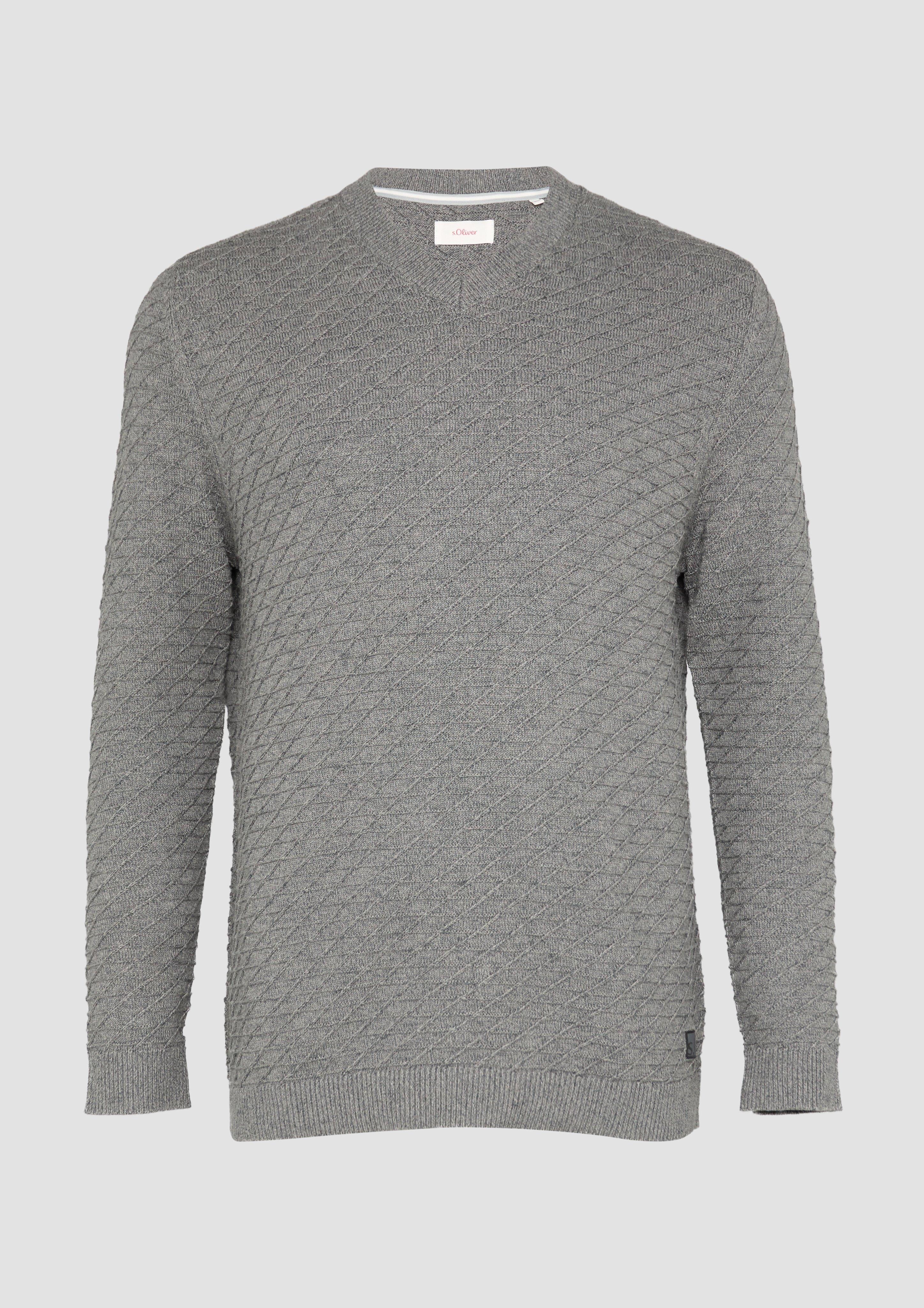 s.Oliver - Strukturierter Pullover mit V-Ausschnitt, Herren, grau