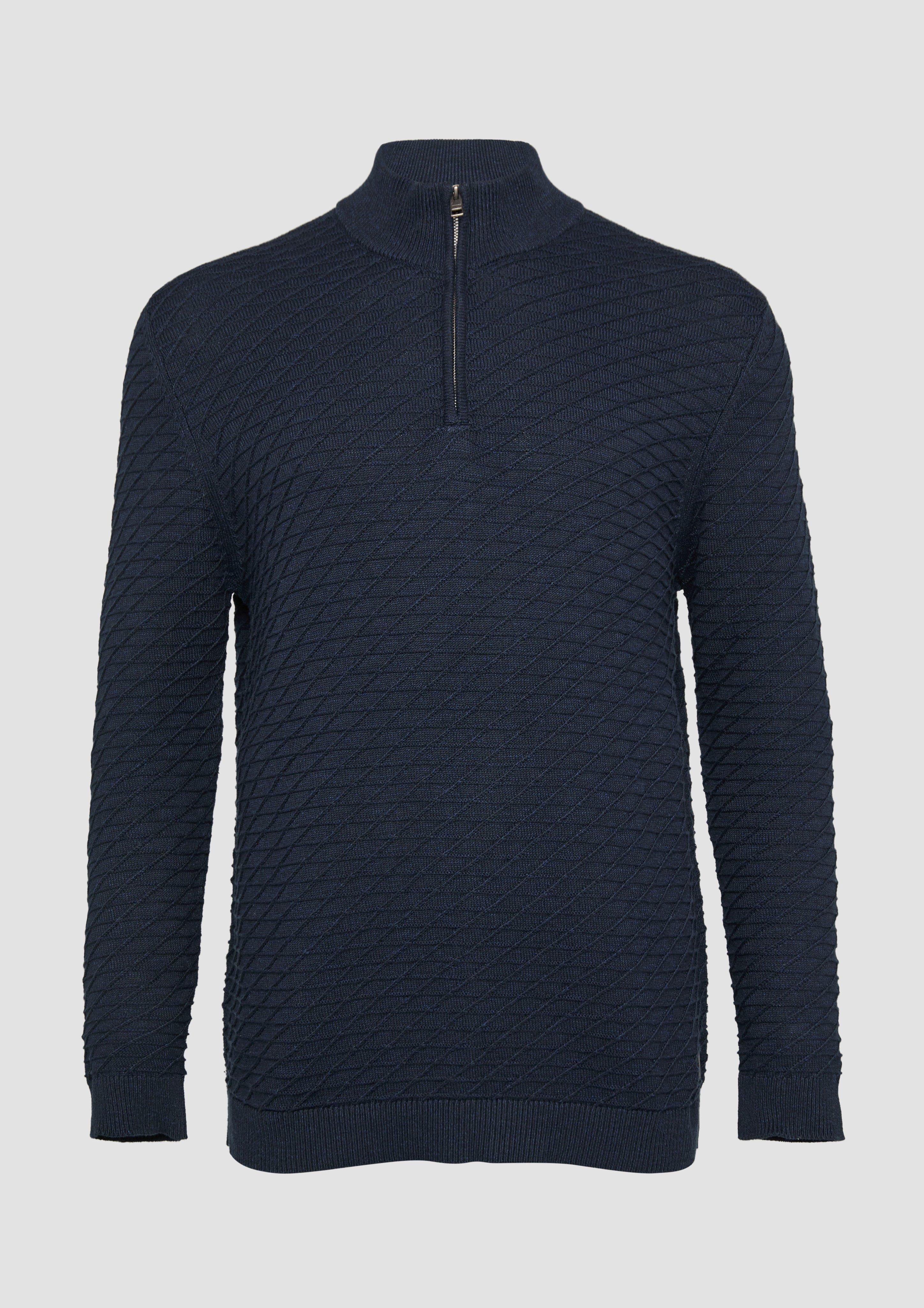 s.Oliver - Strukturierter Pullover mit Half-Zip, Herren, blau