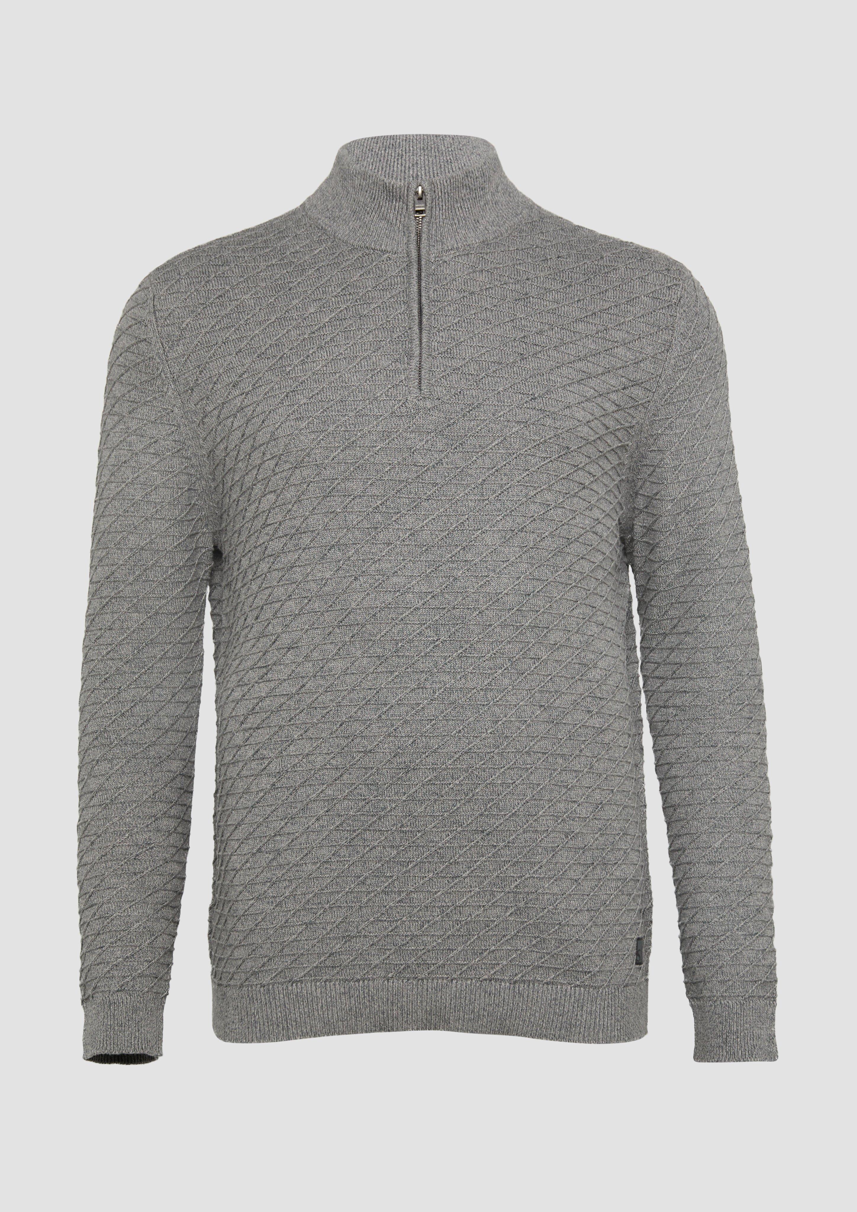 s.Oliver - Strukturierter Pullover mit Half-Zip, Herren, grau