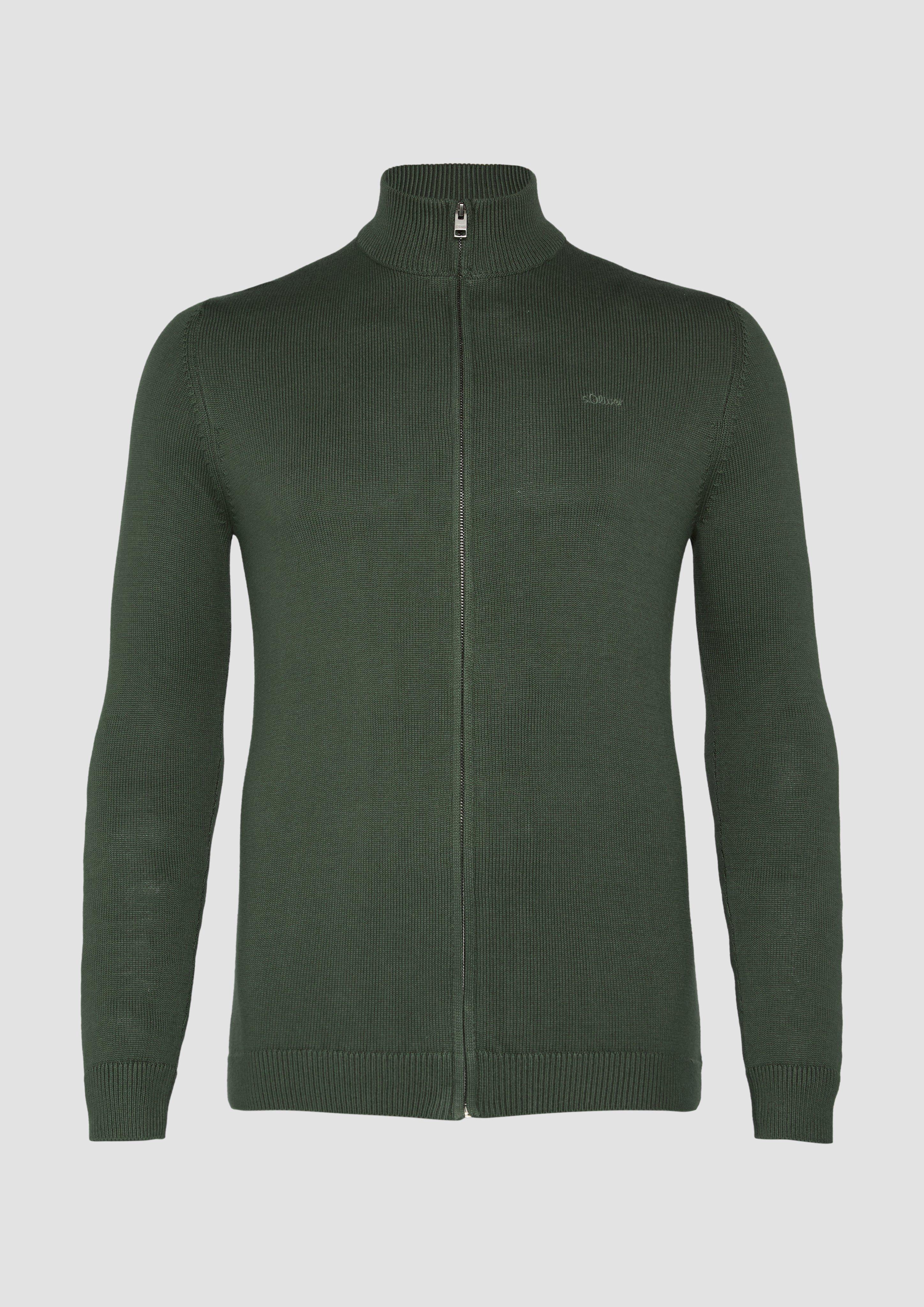 Thumbnail - s.Oliver - Strickjacke mit Stehkragen und Logo-Detail, Herren, Grün