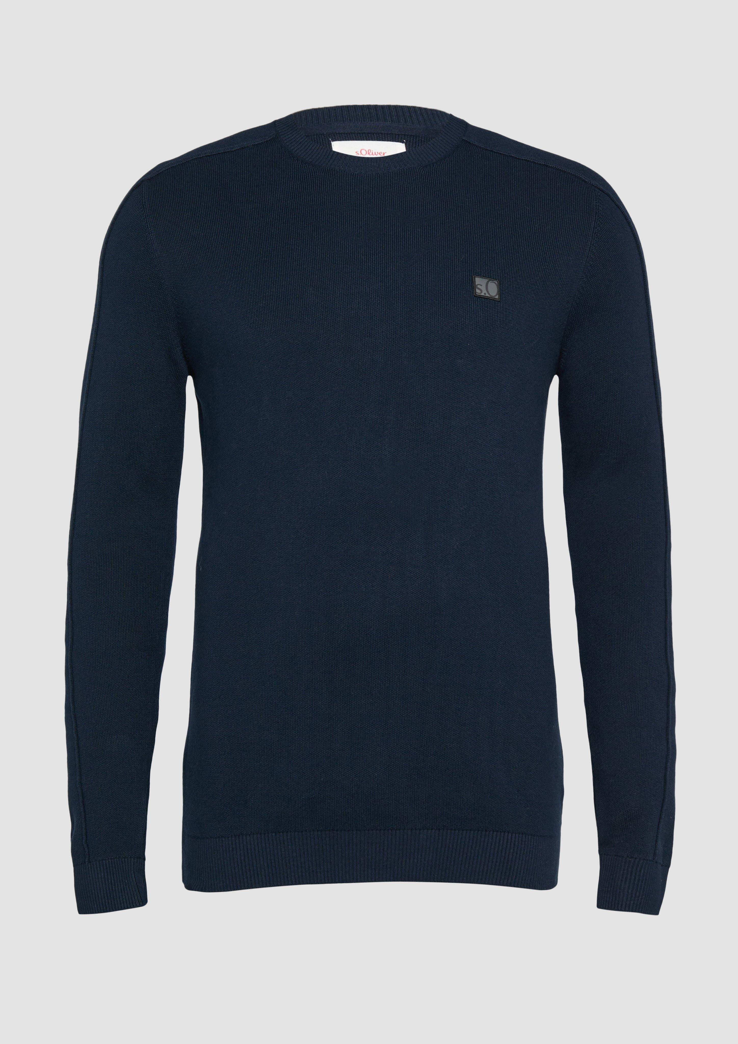 s.Oliver - Strickpullover mit Nahtdetails und Logo, Herren, blau