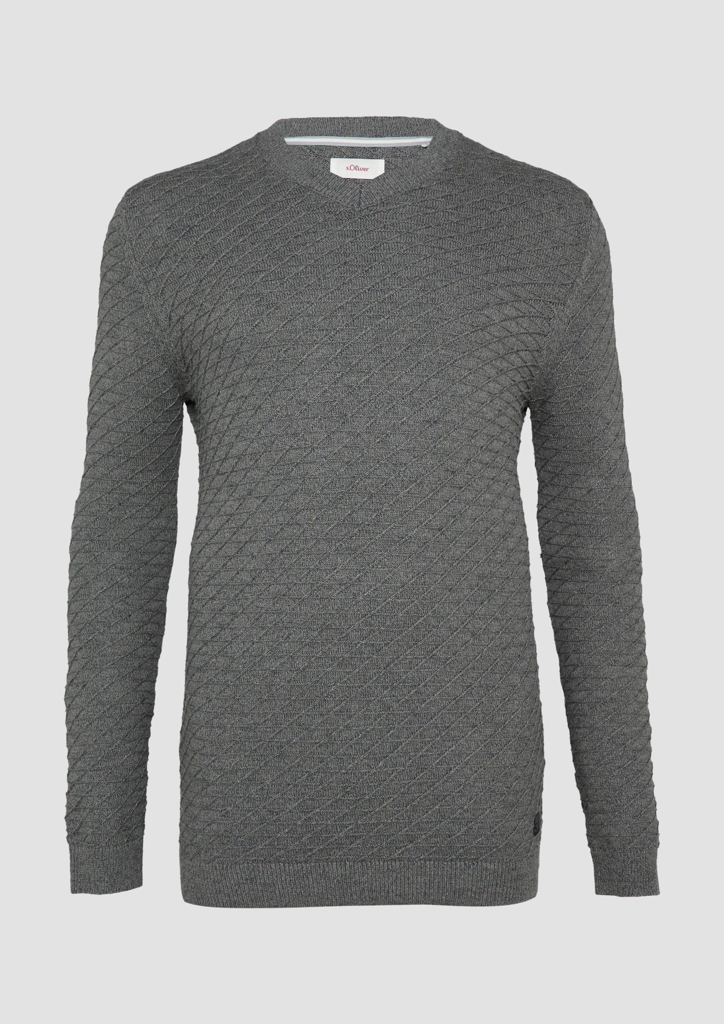 s.Oliver - Strukturierter Pullover mit V-Ausschnitt, Herren, grau