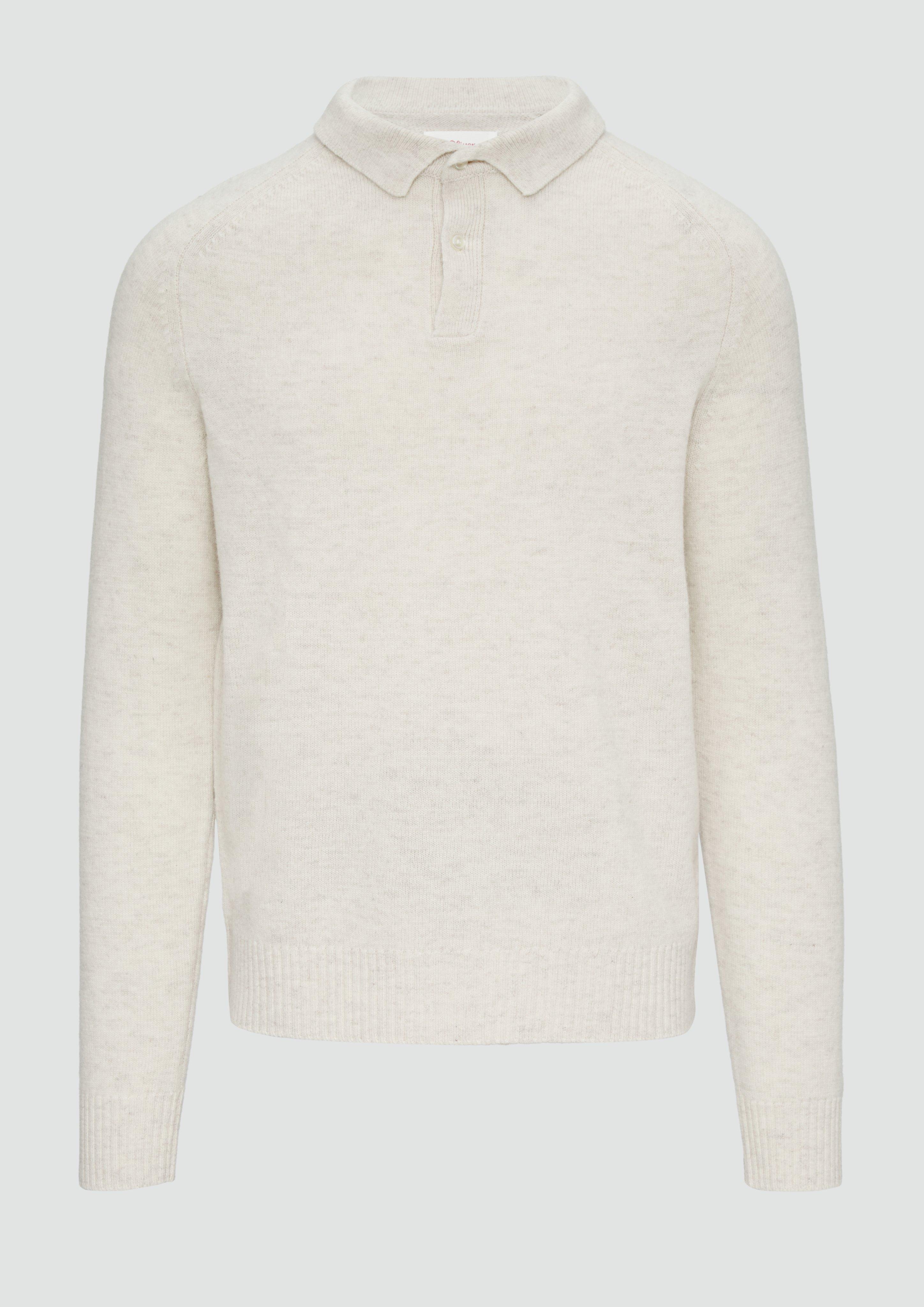 s.Oliver - Softer Polo-Strickpullover aus reiner Wolle, Herren, creme