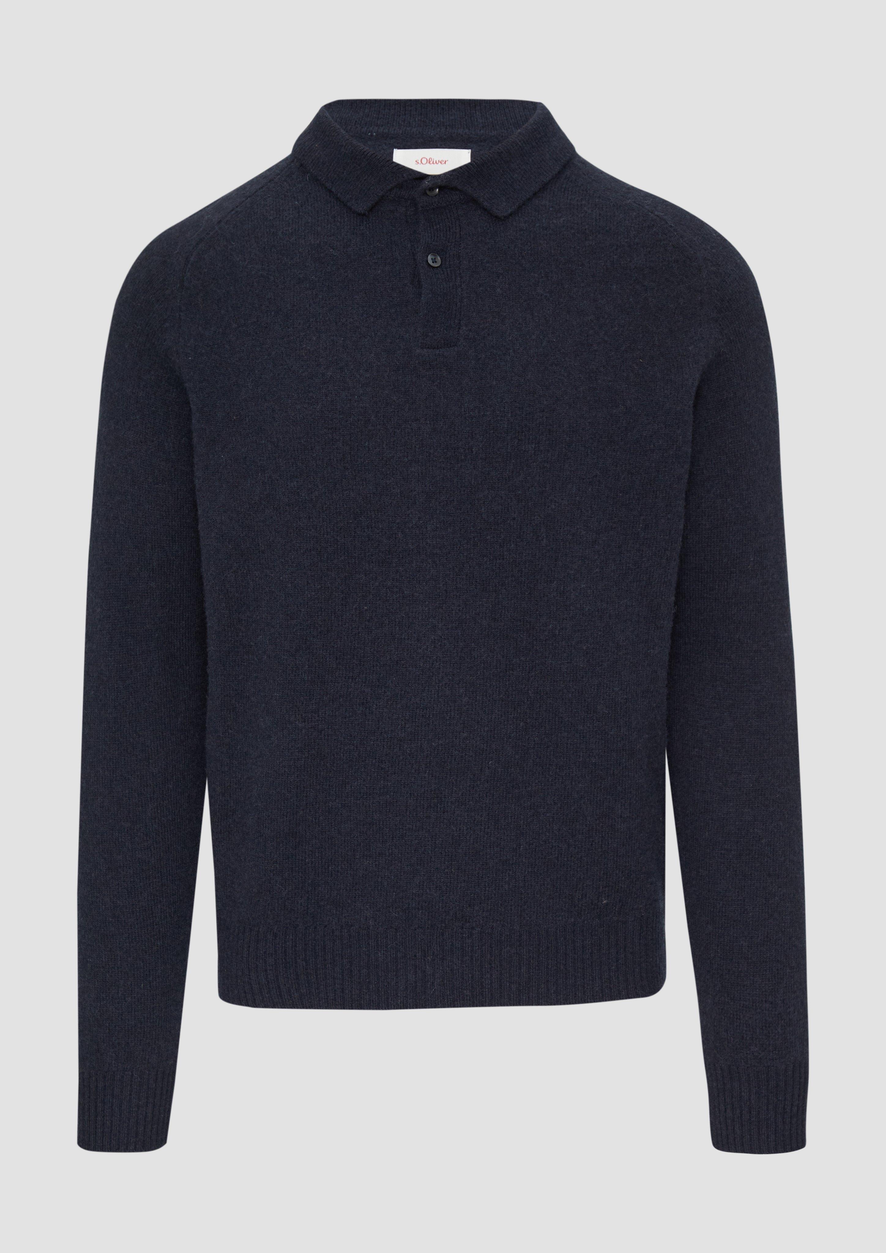 s.Oliver - Softer Polo-Strickpullover aus reiner Wolle, Herren, blau