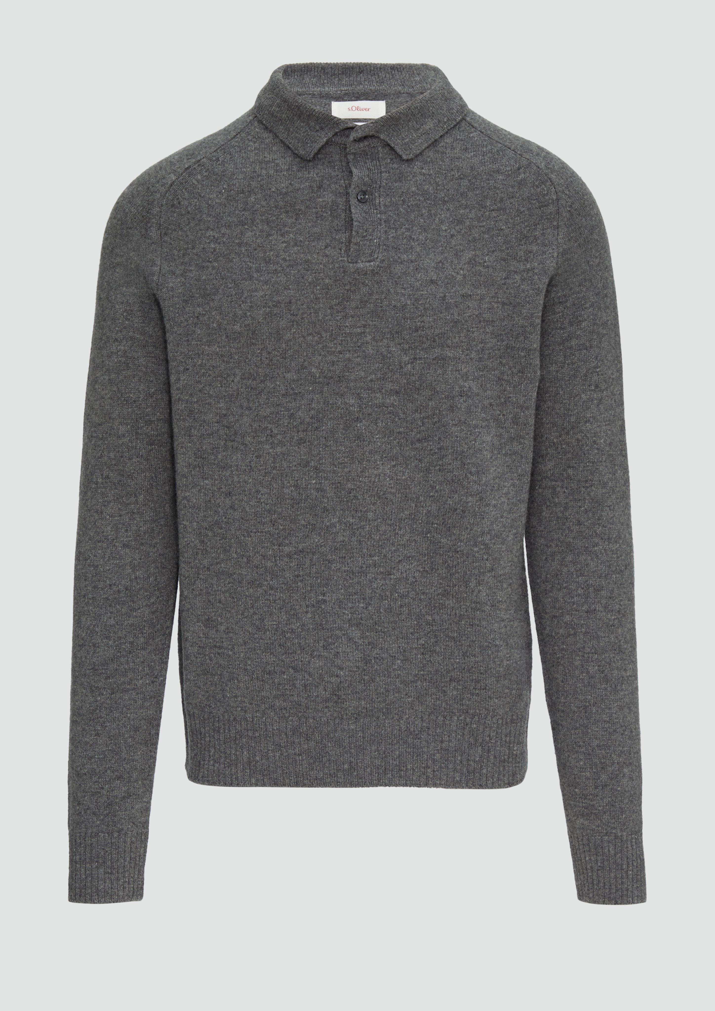 s.Oliver - Softer Polo-Strickpullover aus reiner Wolle, Herren, grau