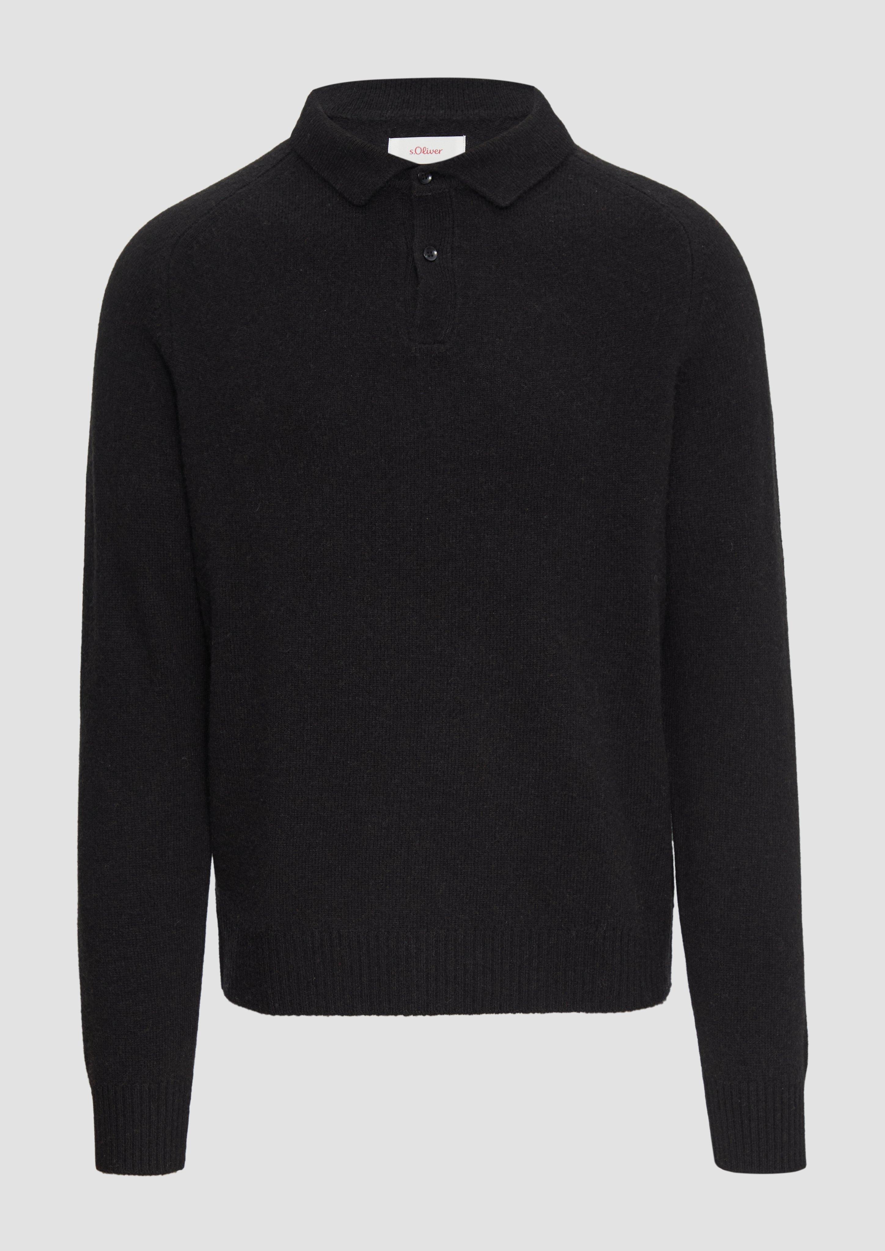 s.Oliver - Softer Polo-Strickpullover aus reiner Wolle, Herren, schwarz