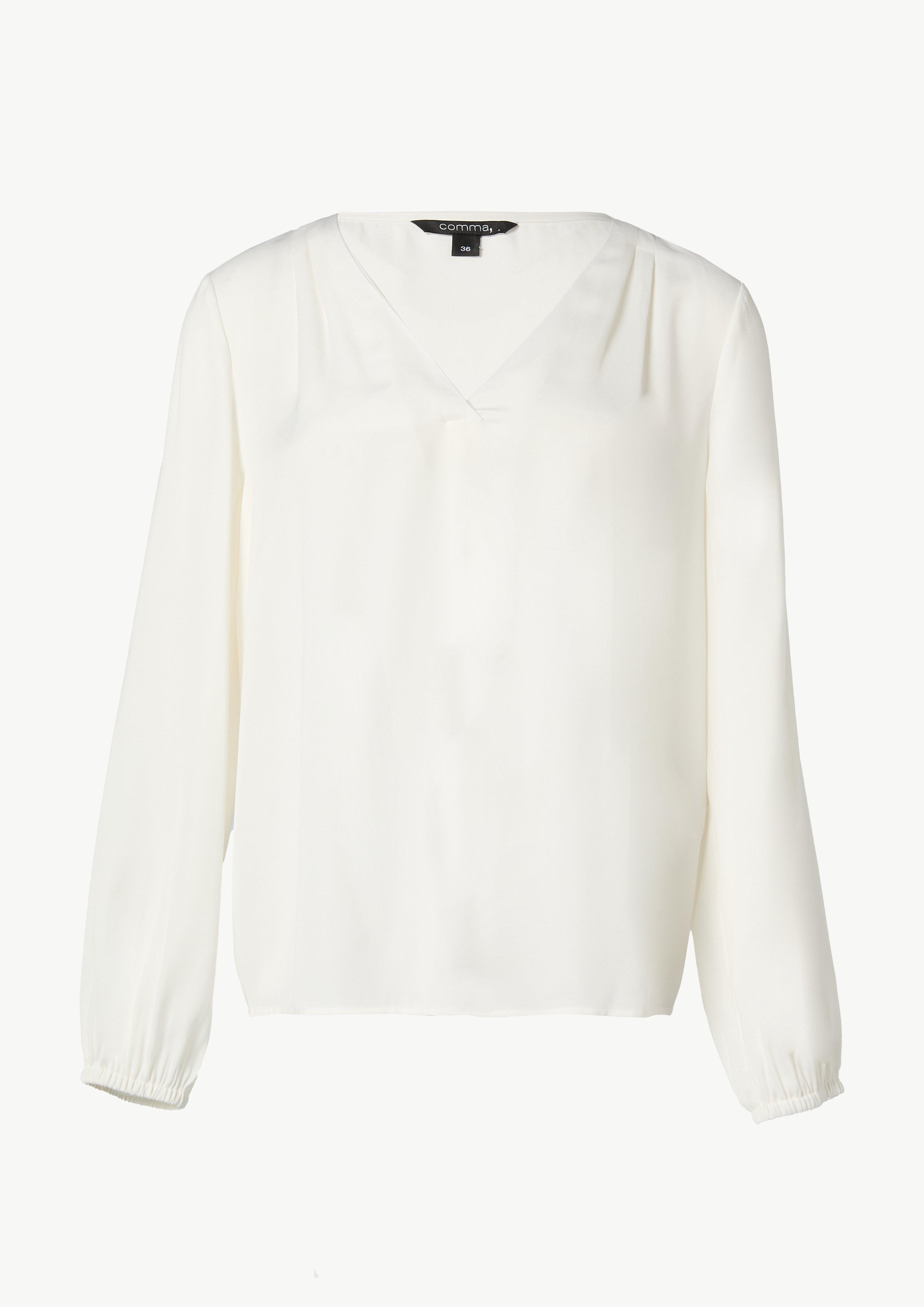 ブラウス シャツ viscose satin balloon blouse レディース Satin blouse with a V-neckline - White | SCAYLE