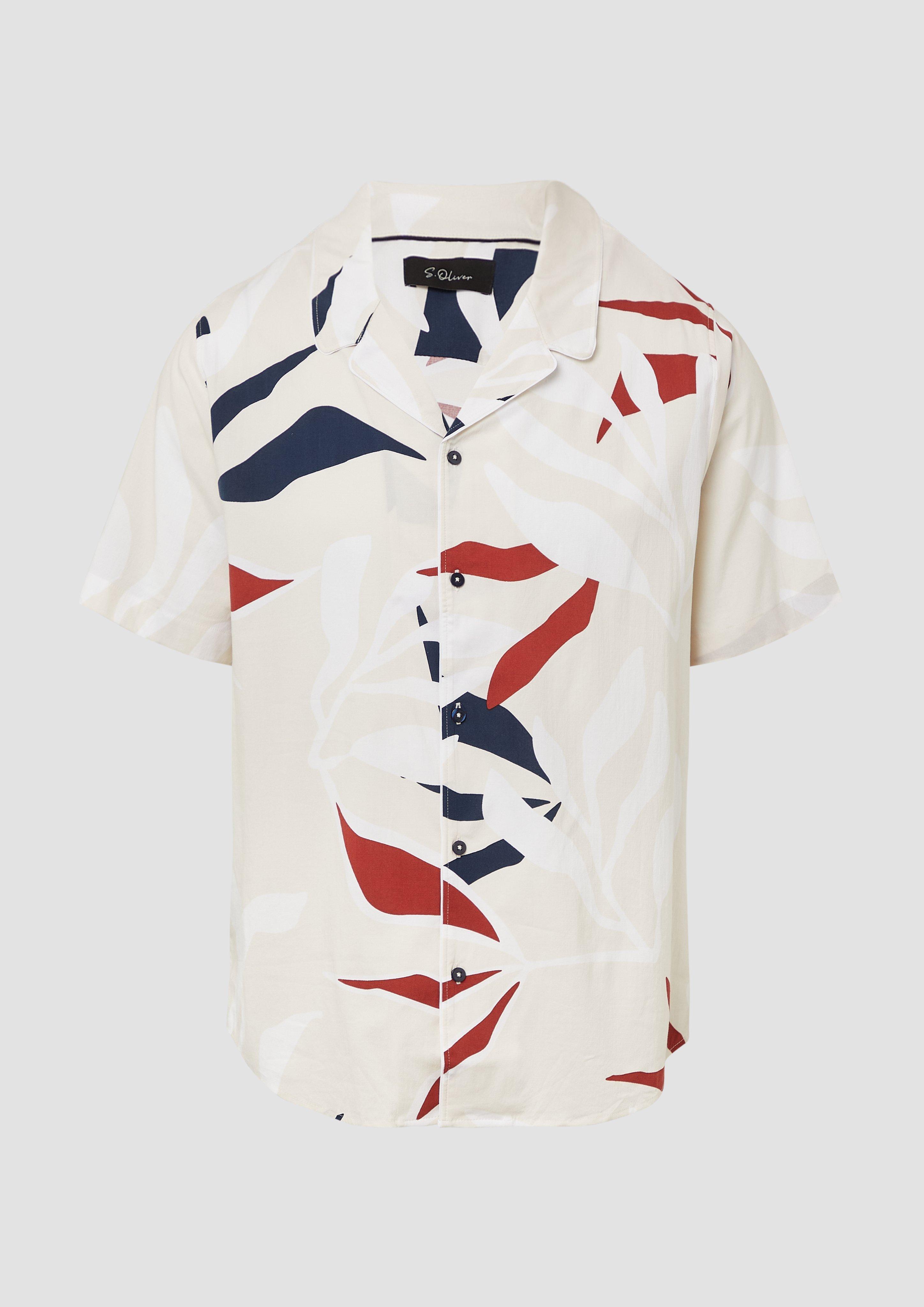 s.Oliver - Resort Fit: Gemustertes Kurzarmhemd aus Viskosemix, Herren, creme