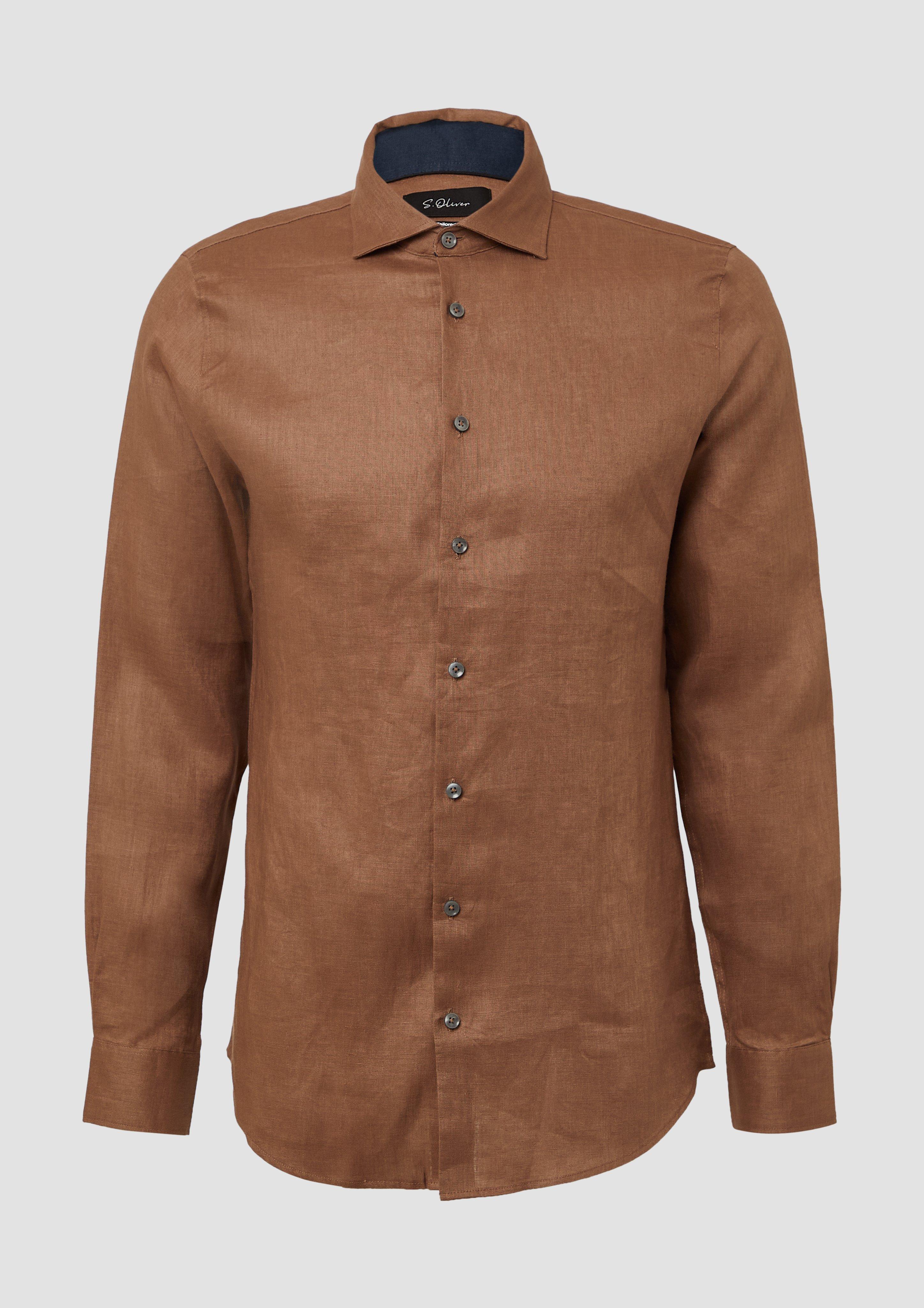 s.Oliver - Tailored Fit: Langarmhemd aus Leinen mit elegantem Glanz, Herren, braun