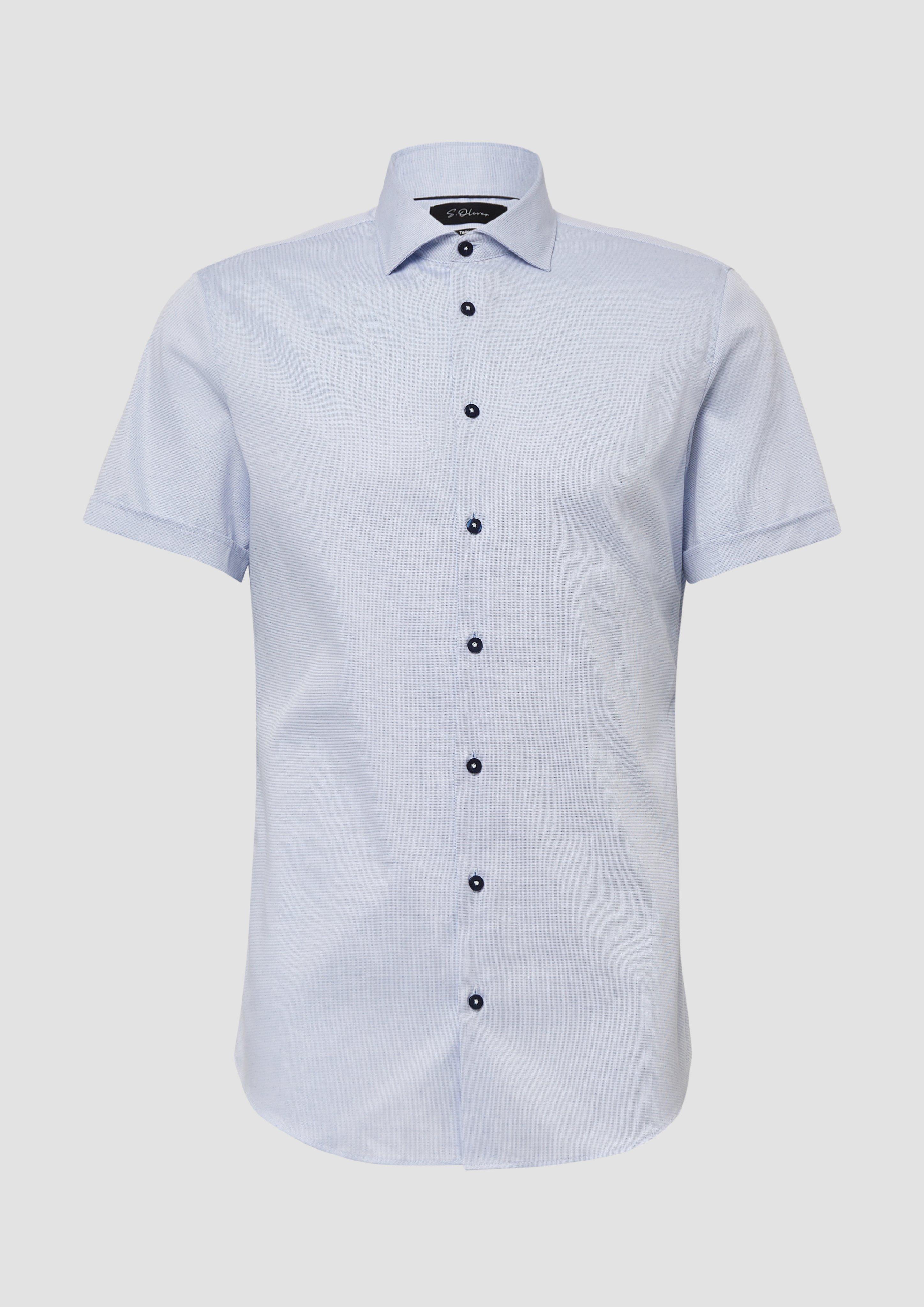 s.Oliver - Tailored Fit: Fein gemustertes Kurzarm-Hemd aus Baumwollstretch, Herren, blau
