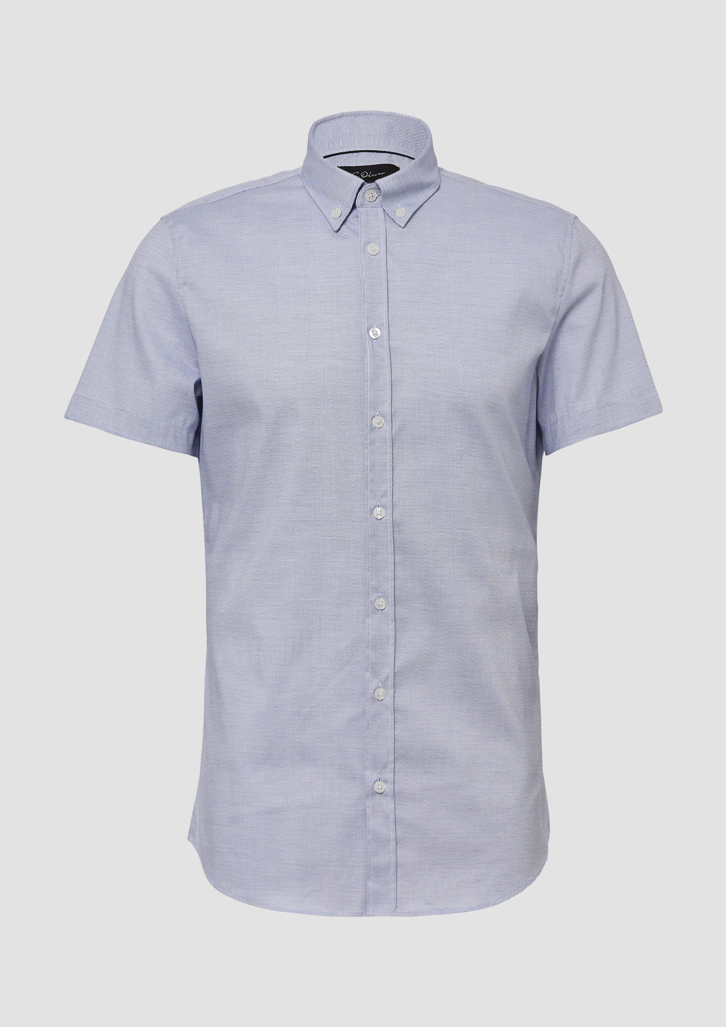 s.Oliver - Tailored Fit: Baumwollhemd mit Fischgrätmuster, Herren, blau