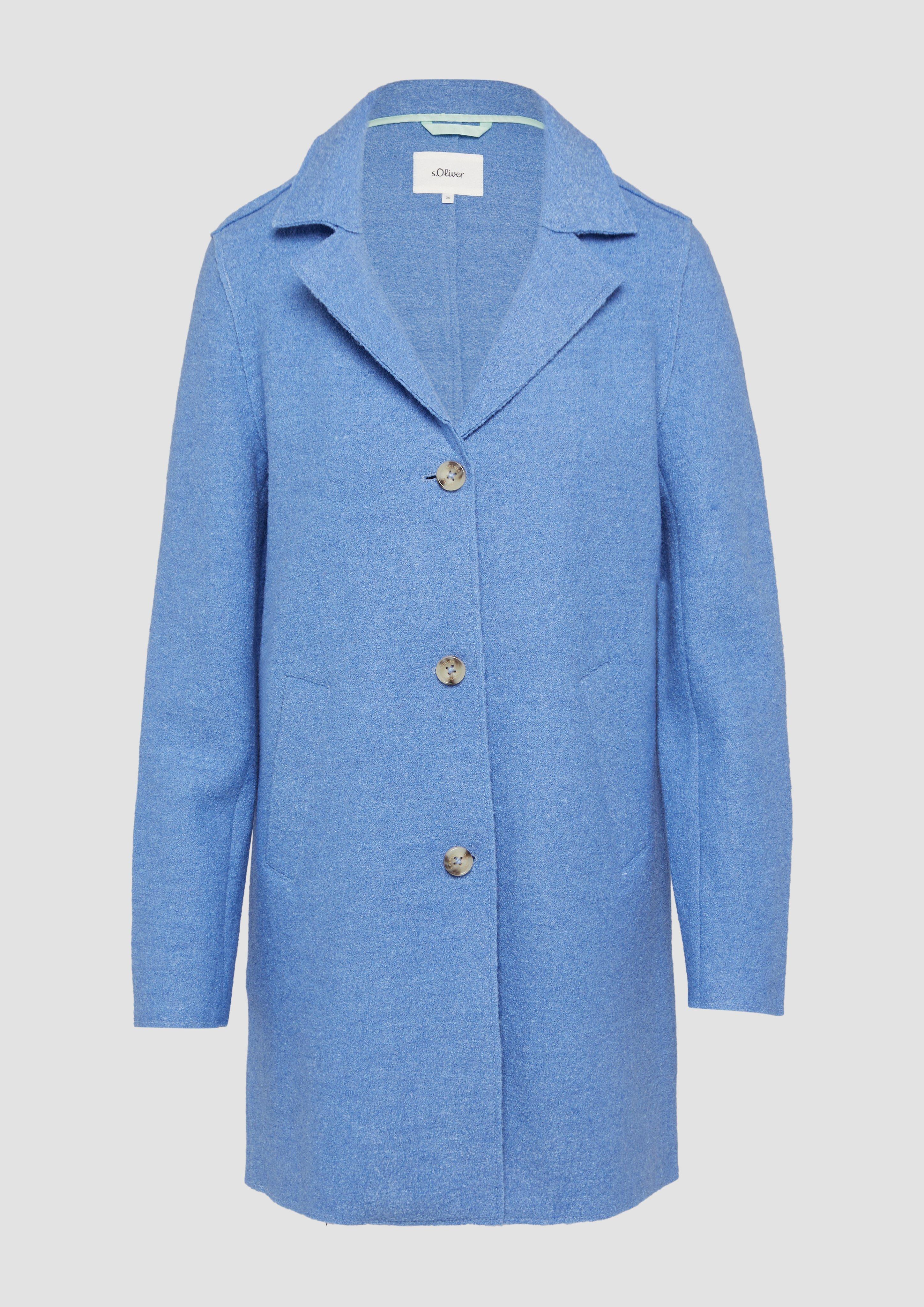 s.Oliver - Ungefütterter Kurzmantel aus Wollmix mit offenen Kanten, Damen, blau