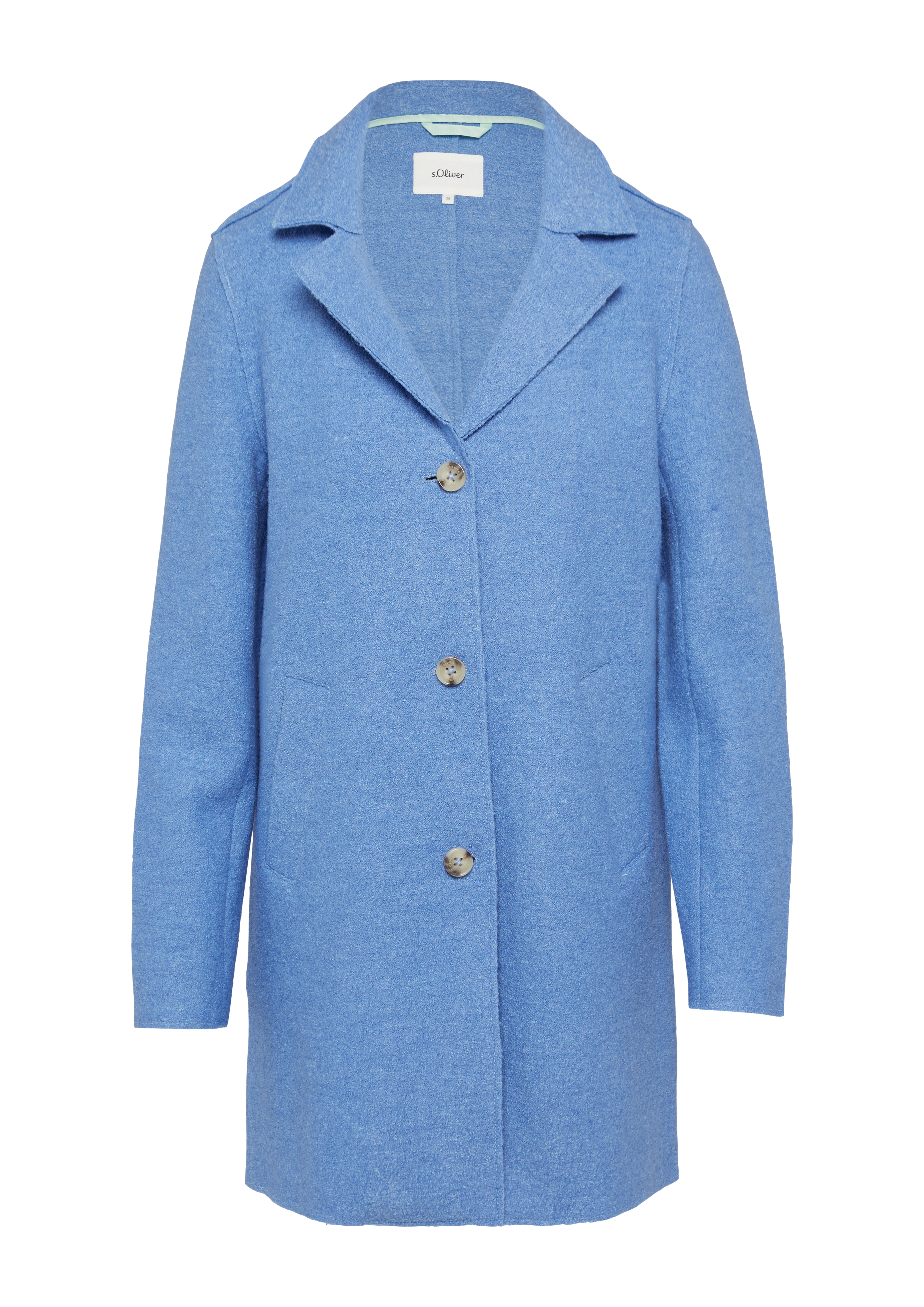 Ungefütterter Kurzmantel aus Wollmix mit offenen Kanten Blau s - Main Image