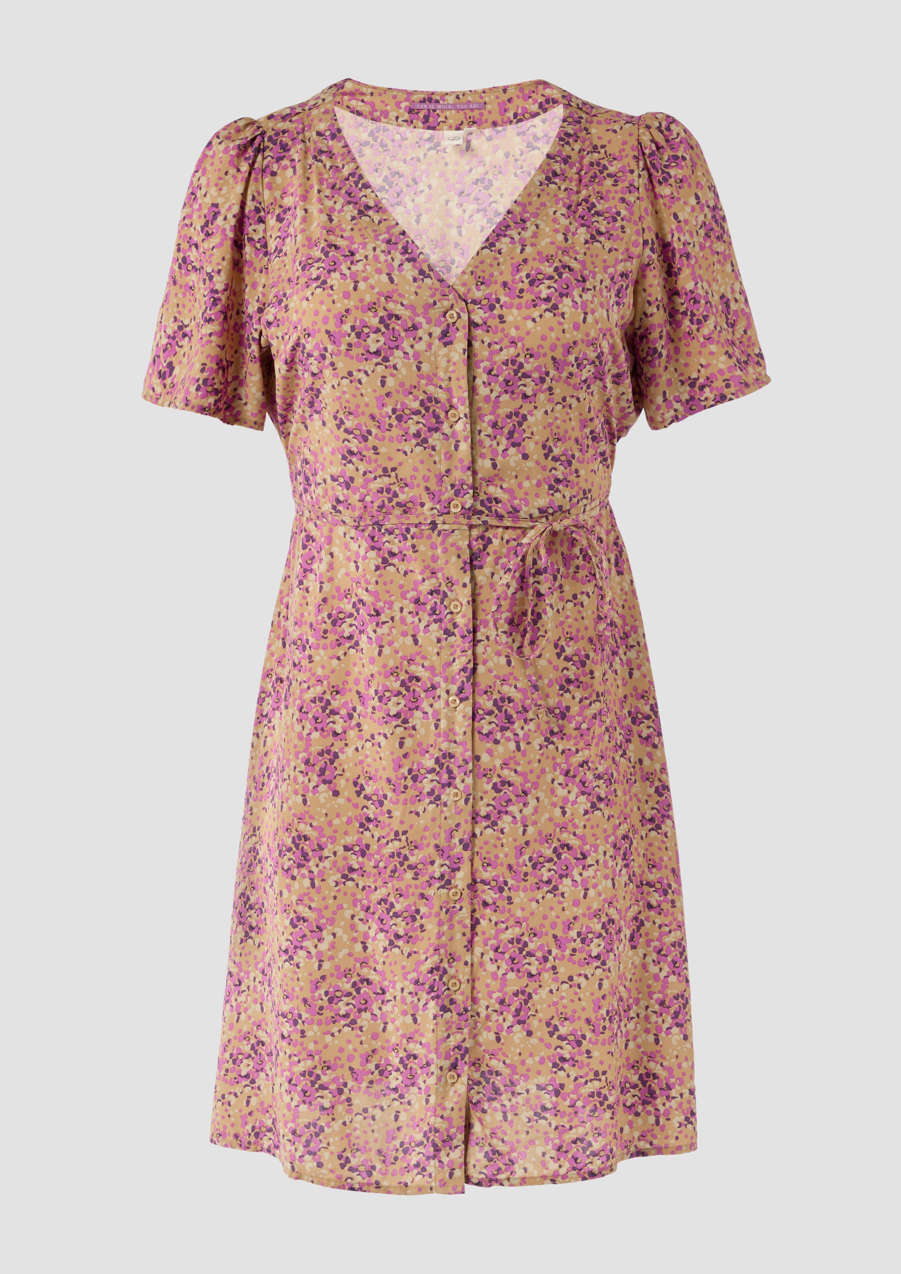 Thumbnail - QS - Luftiges Viskosekleid mit All-over-Print, Damen, beige|mehrfarbig