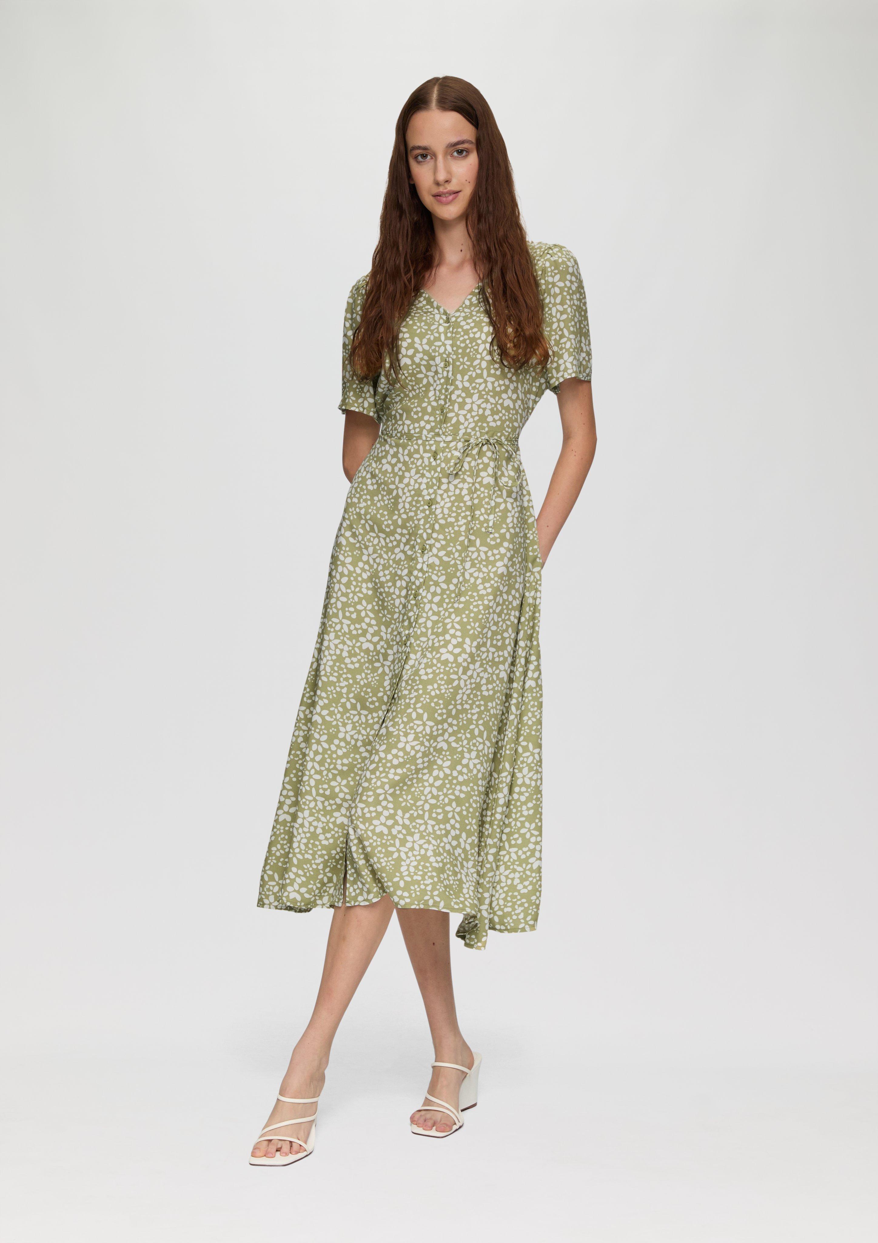 S.Oliver Antailliertes Viskosekleid mit All-over-Print