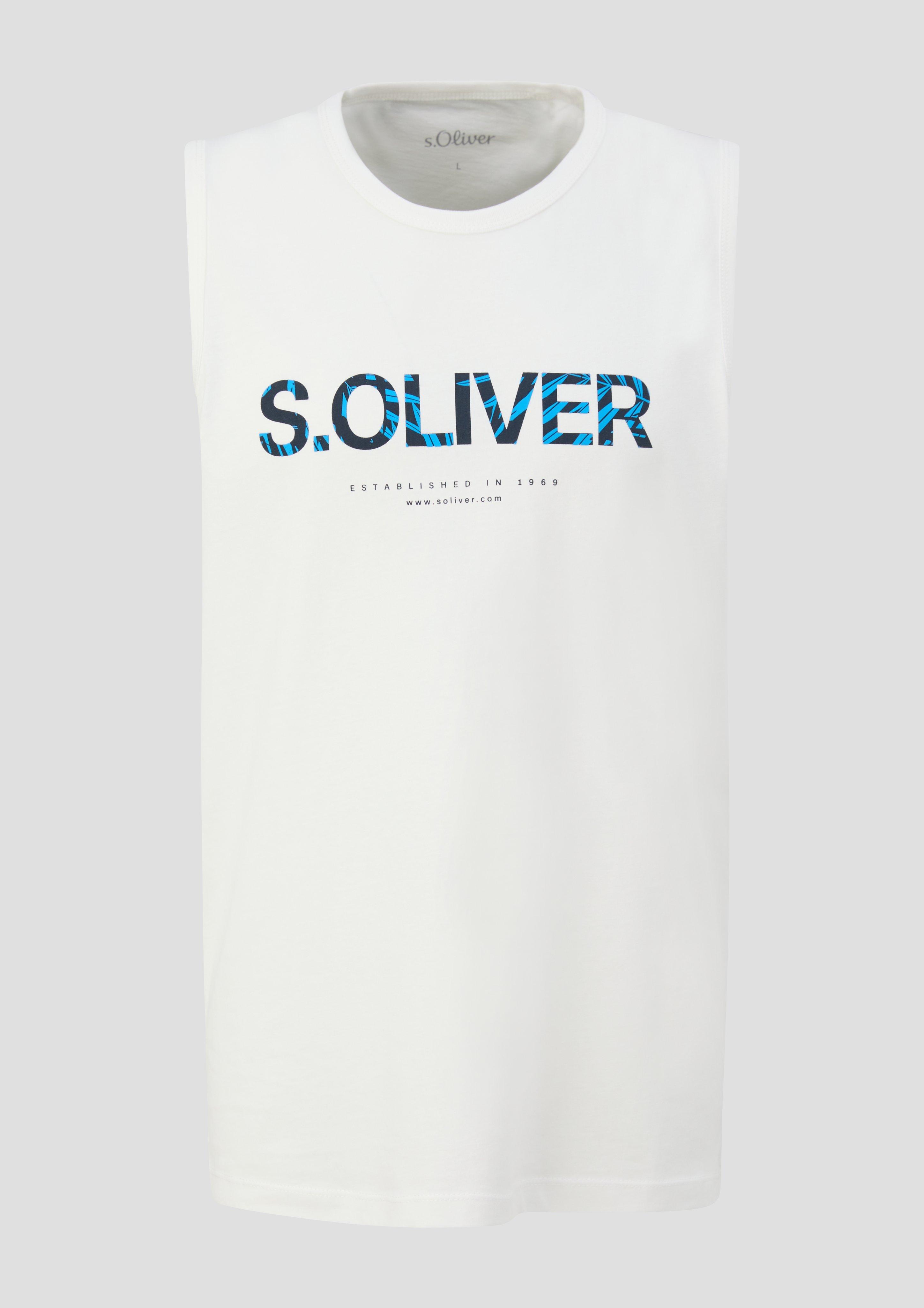 s.Oliver - Ärmelloses Baumwoll-Shirt mit Frontprint, Herren, weiß