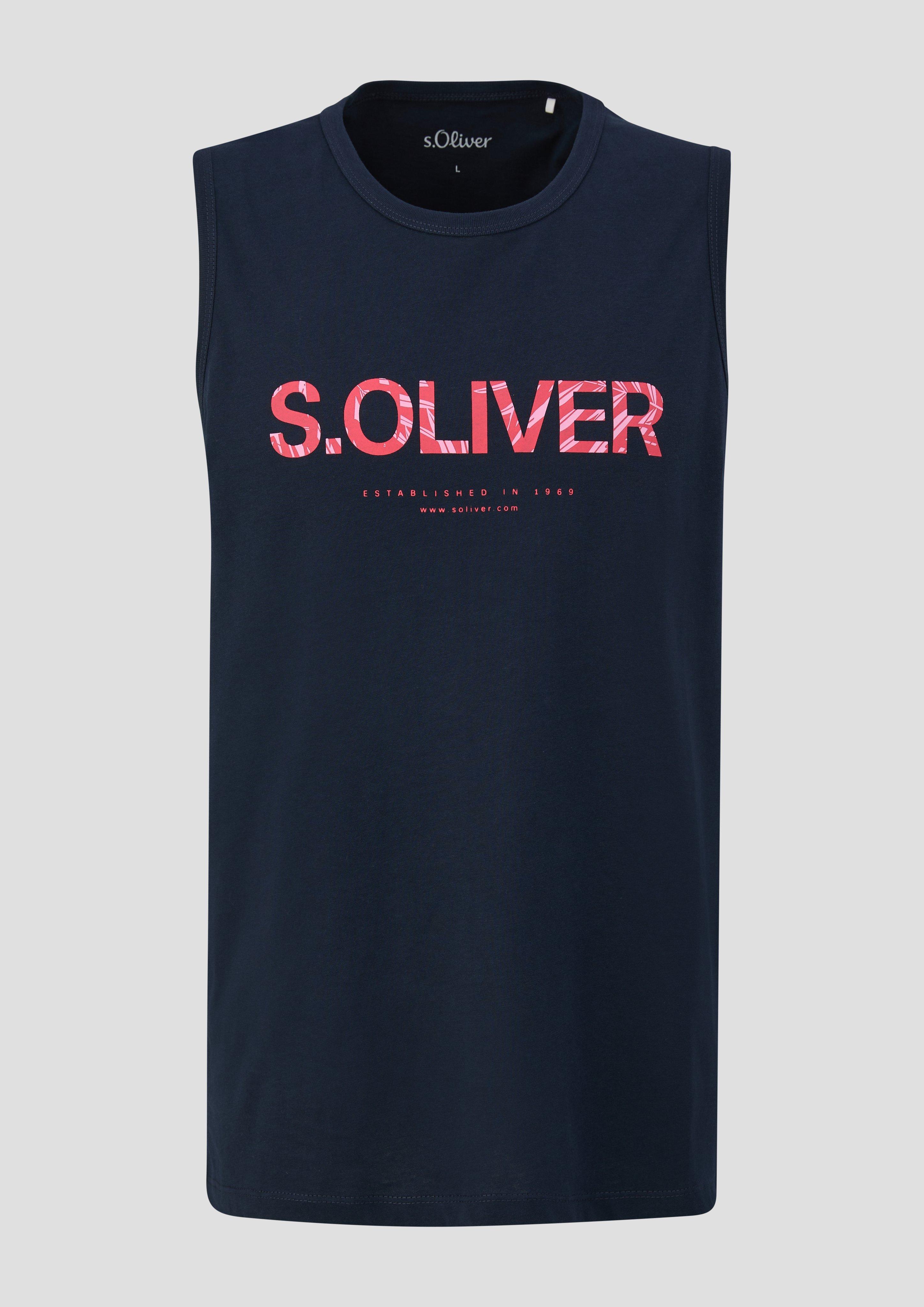 s.Oliver - Ärmelloses Baumwoll-Shirt mit Frontprint, Herren, blau