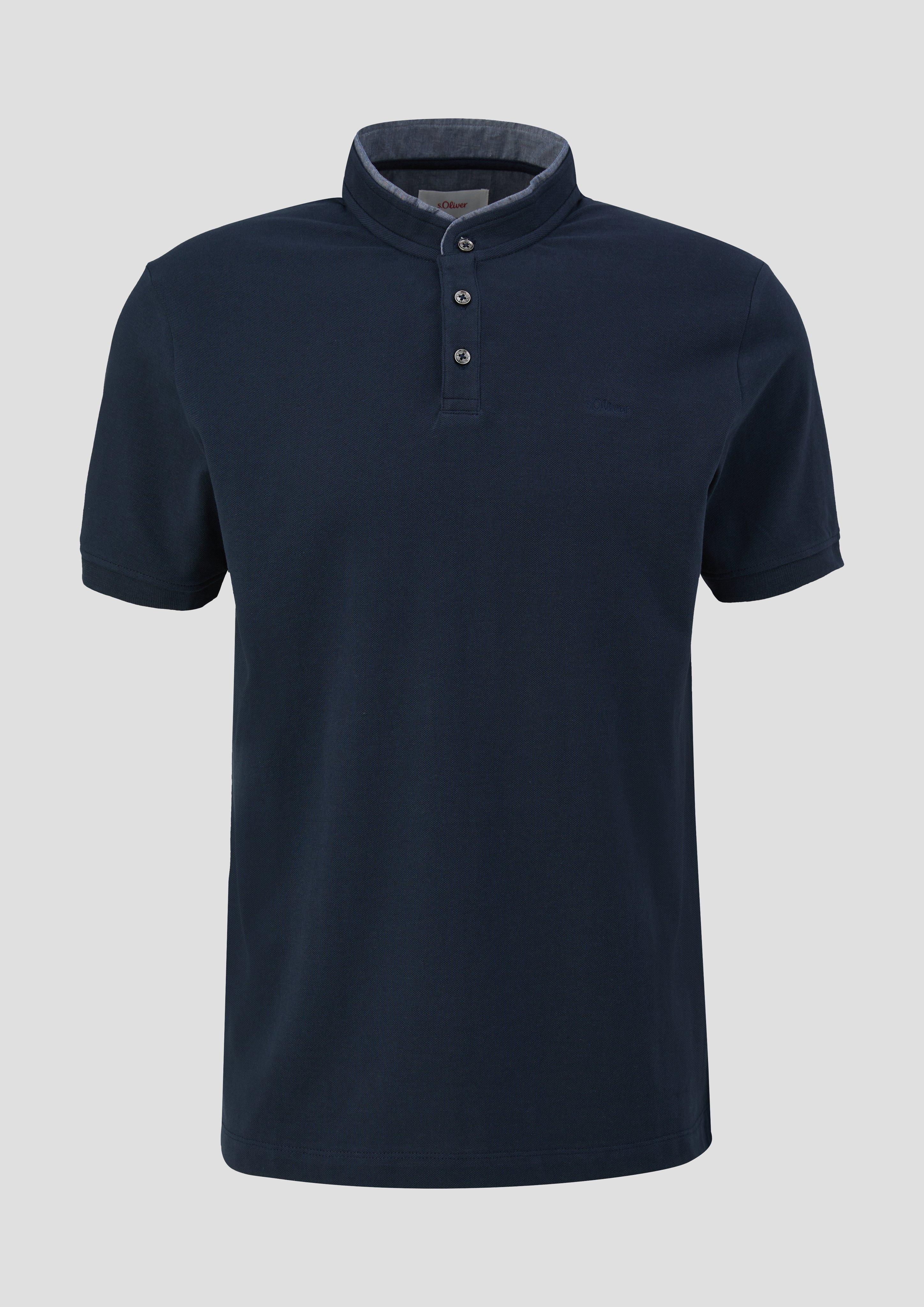 s.Oliver - Baumwoll-Poloshirt mit Stehkragen und Logo-Detail, Herren, blau