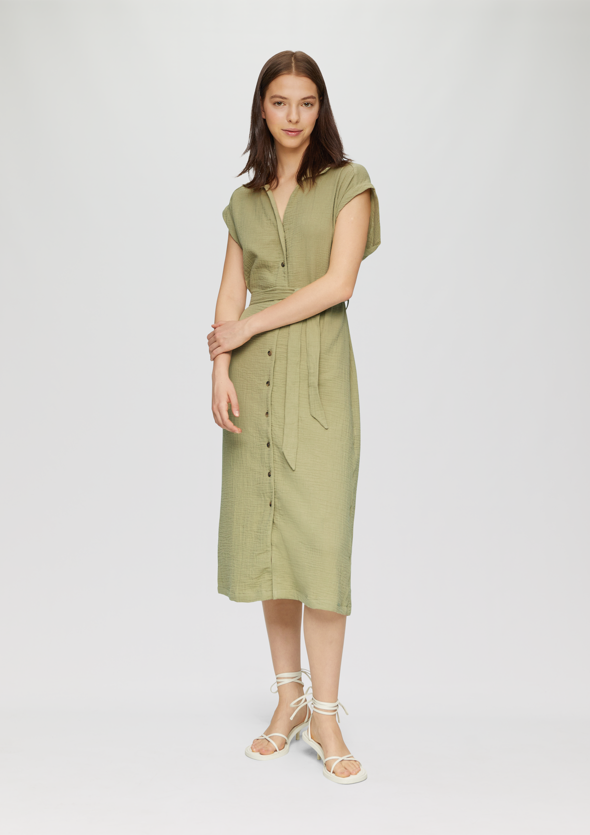 Long Sleeve Matte Jersey Shirtdress With Satin | White House