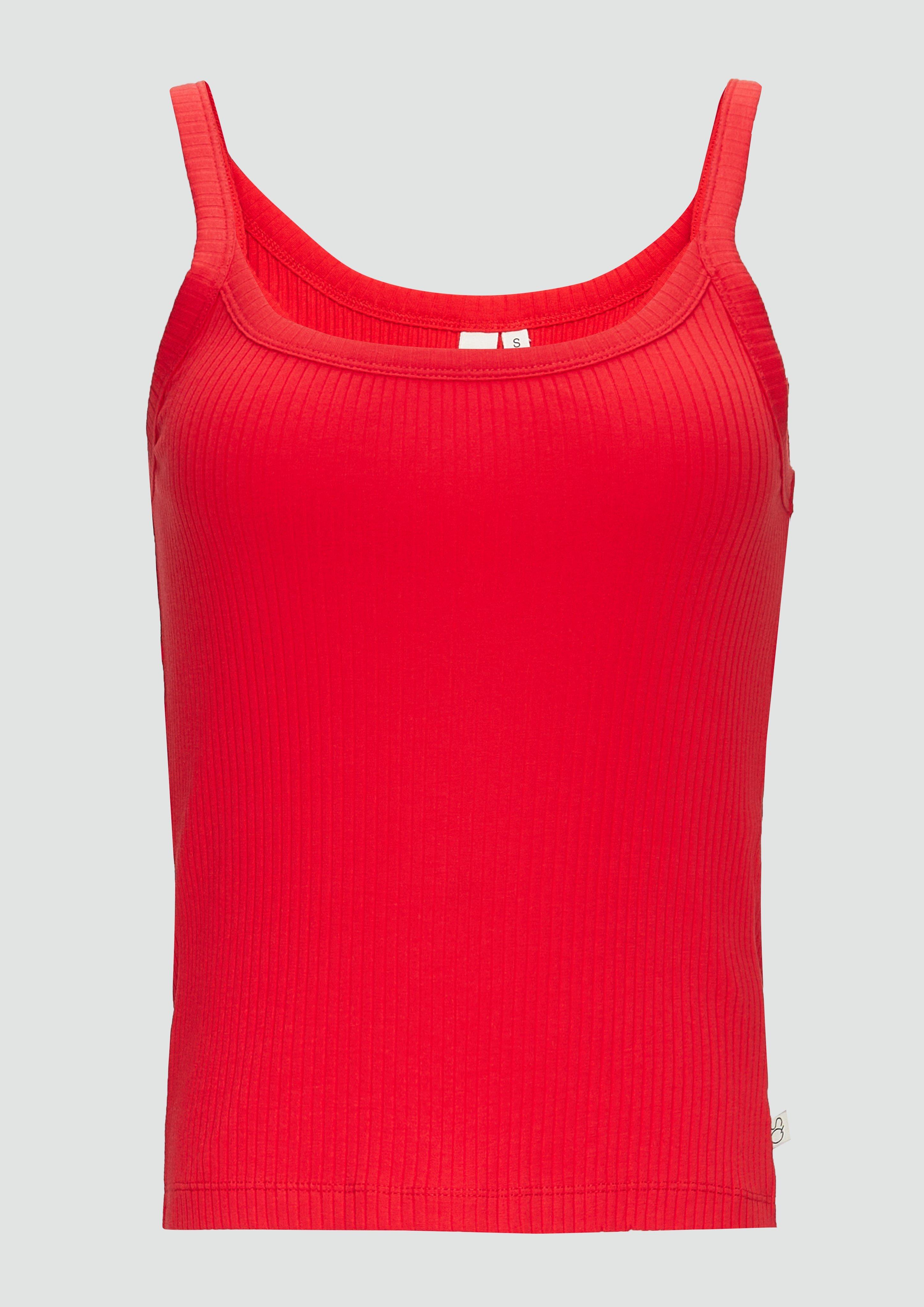 QS - Verkürztes Slim-Fit-Top mit Rippstruktur, Damen, rot