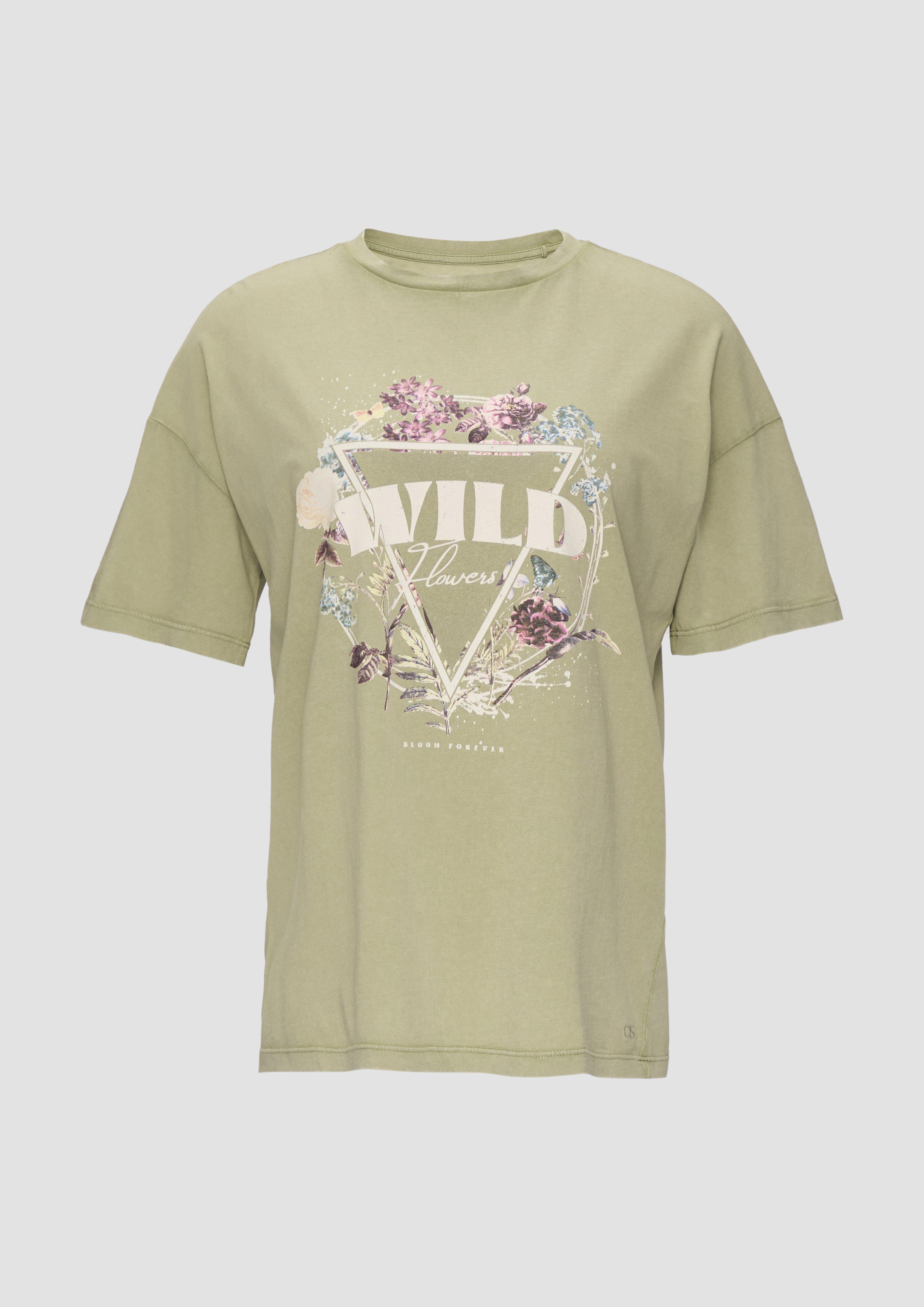Thumbnail - QS - Baumwoll-T-Shirt im Loose Fit mit Front-Print, Damen, grün