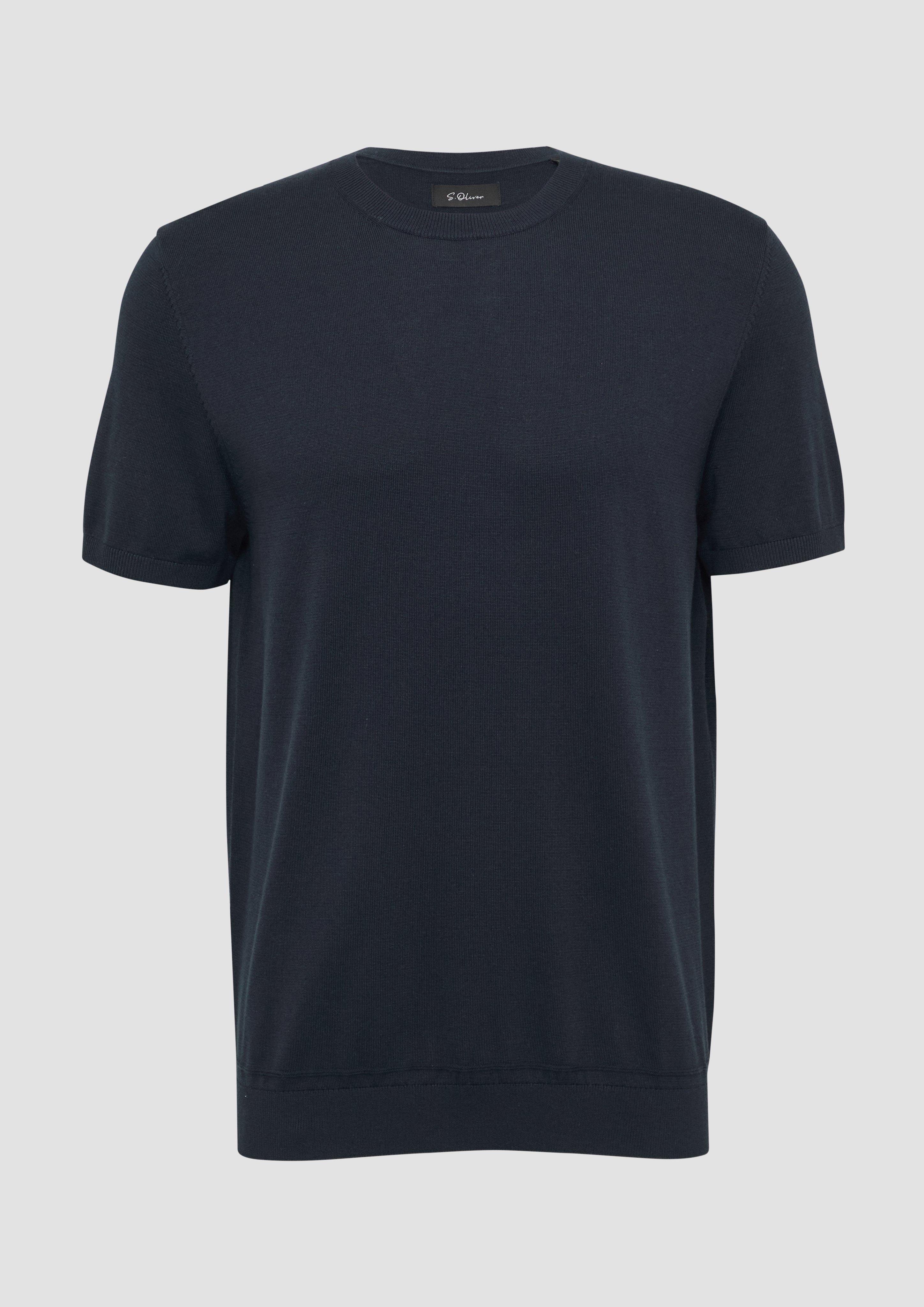 s.Oliver - Feingestricktes T-Shirt aus Baumwoll-Modalmix, Herren, blau