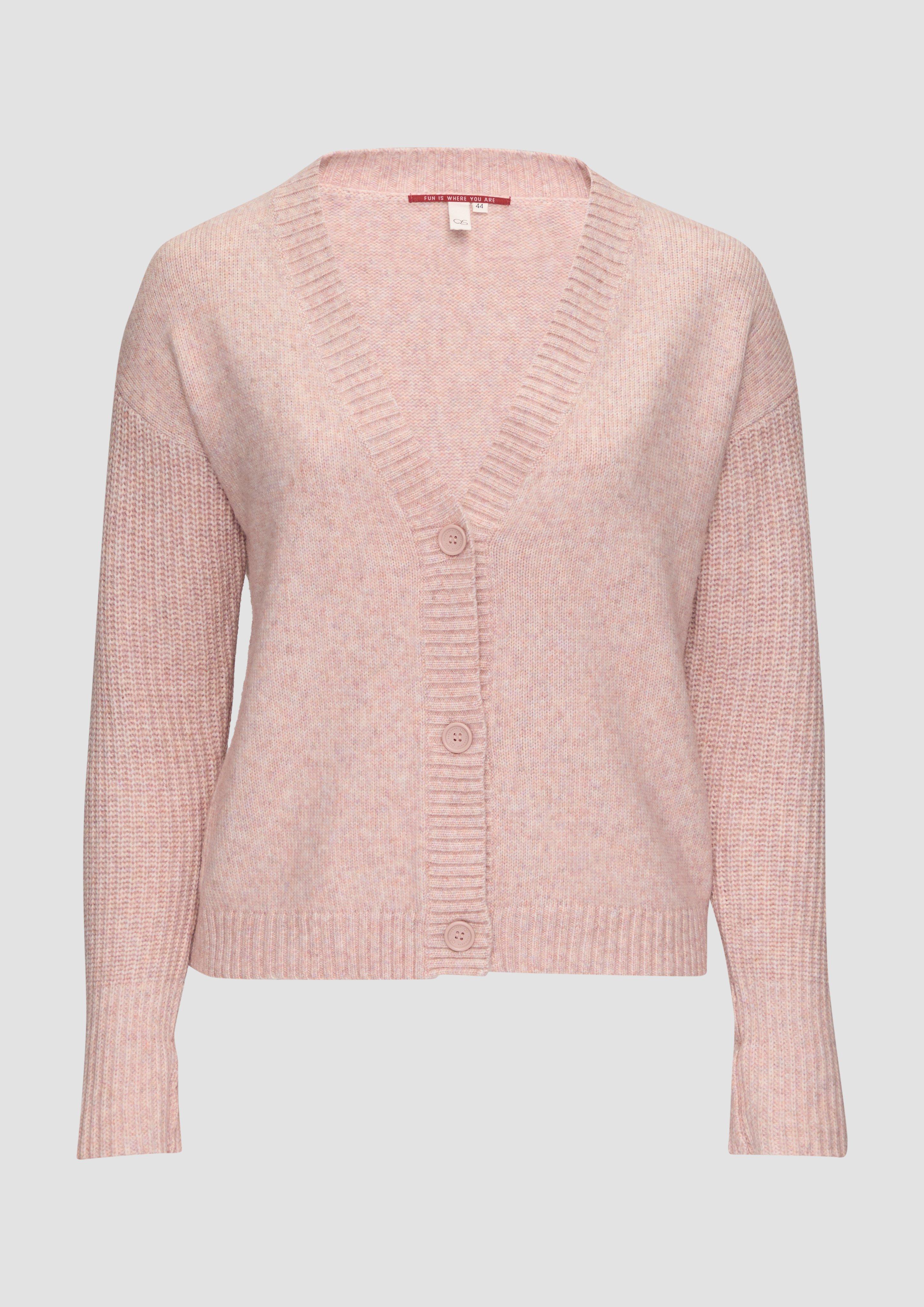 QS - Weiche Strickjacke in melierter Optik, Damen, Rosa