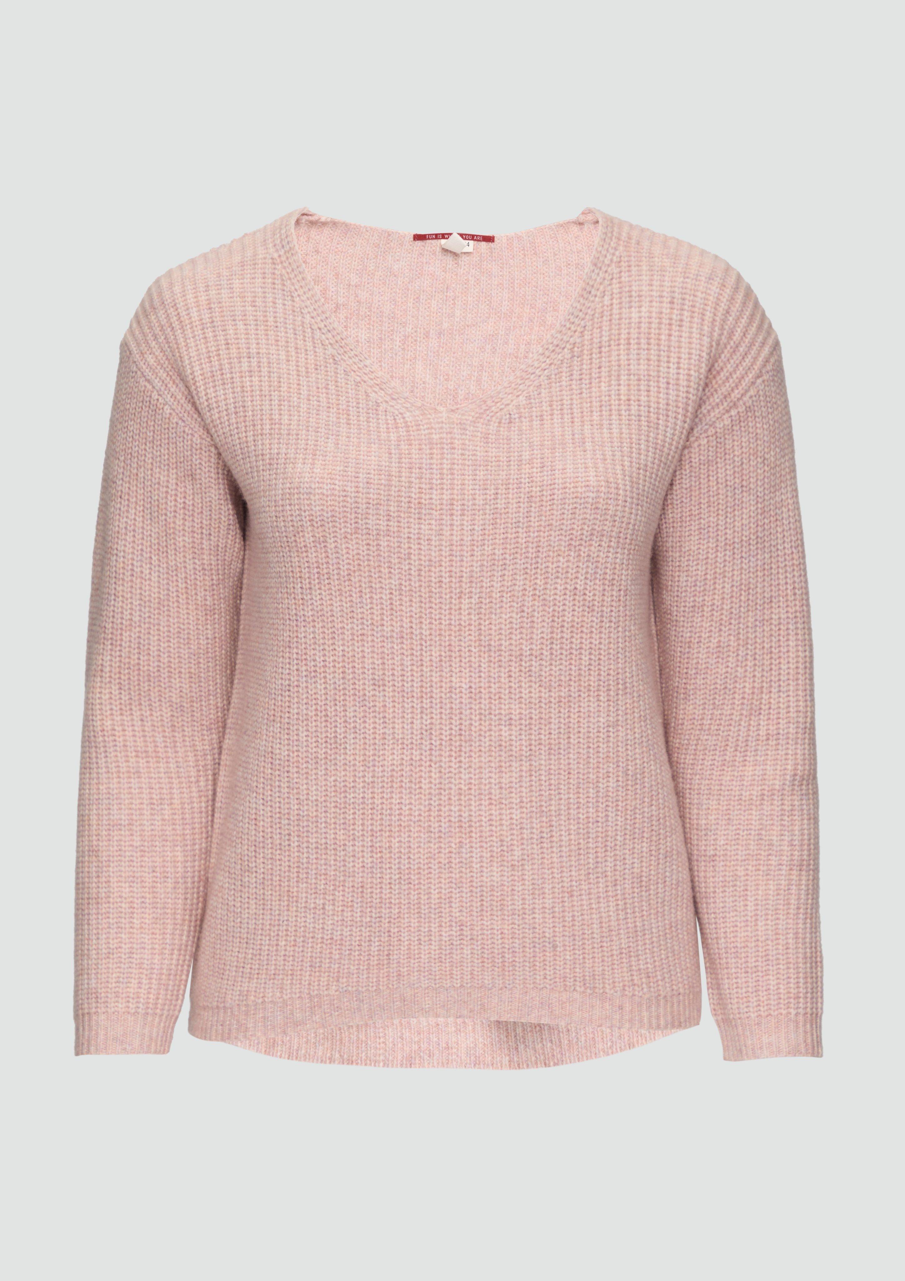 QS - Weicher Strickpullover mit V-Ausschnitt, Damen, Rosa