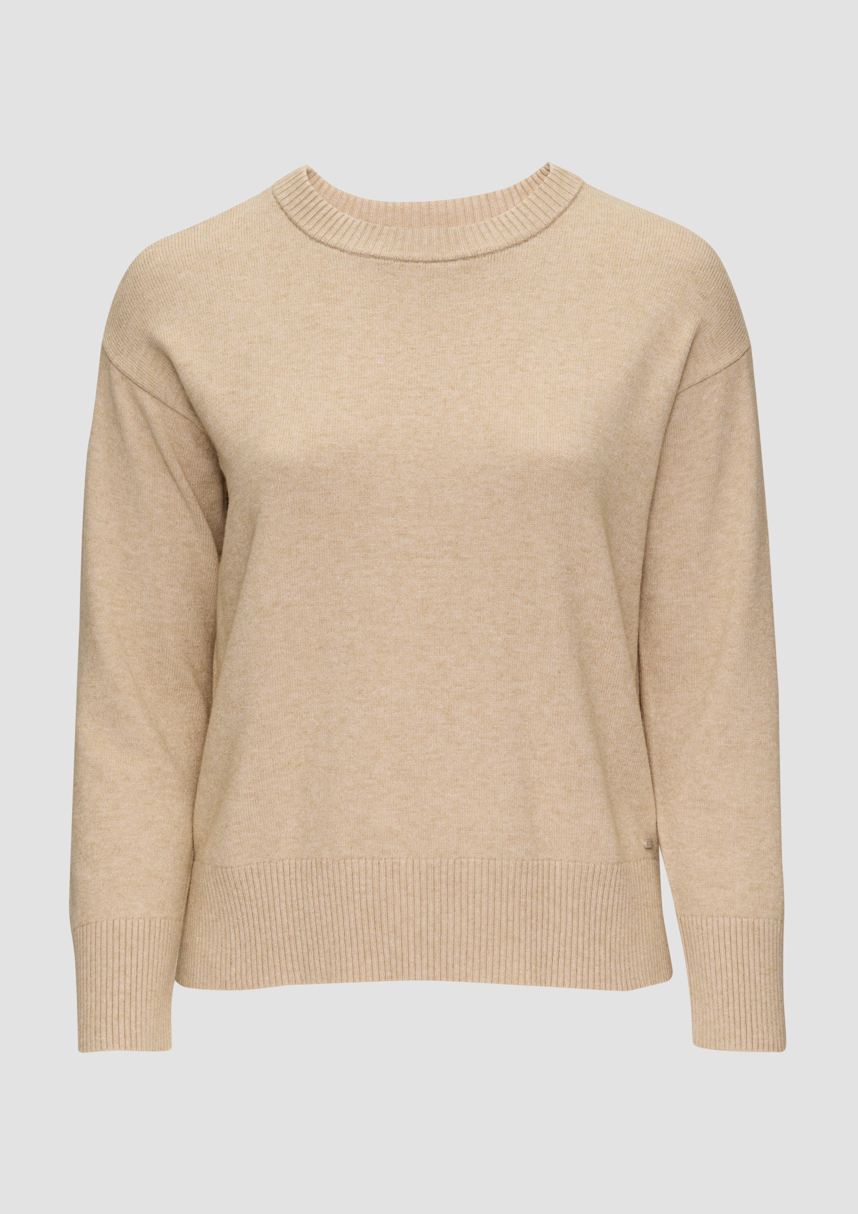 QS - Weicher Strickpullover mit überschnittener Schulter, Damen, Beige